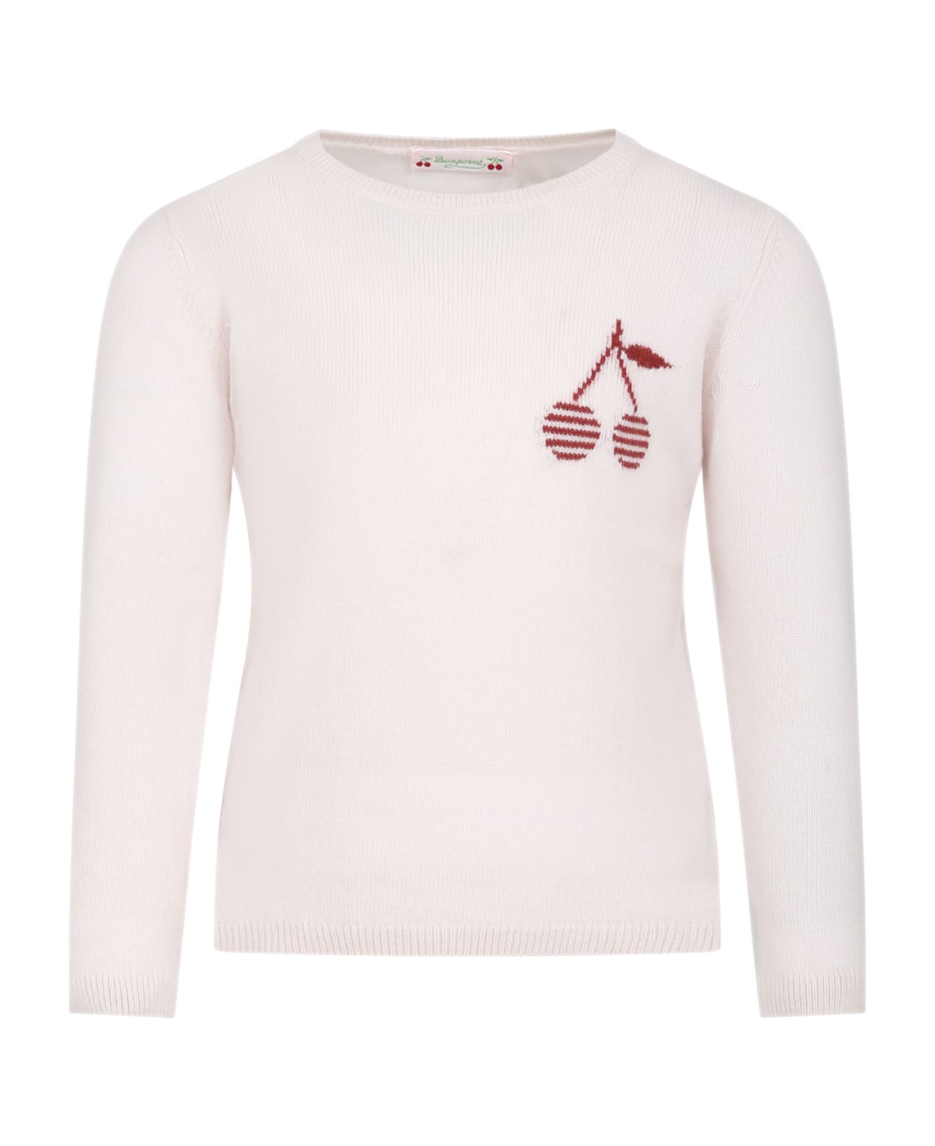 Bonpoint Pin Sweater For Girl With Cherries - Pink