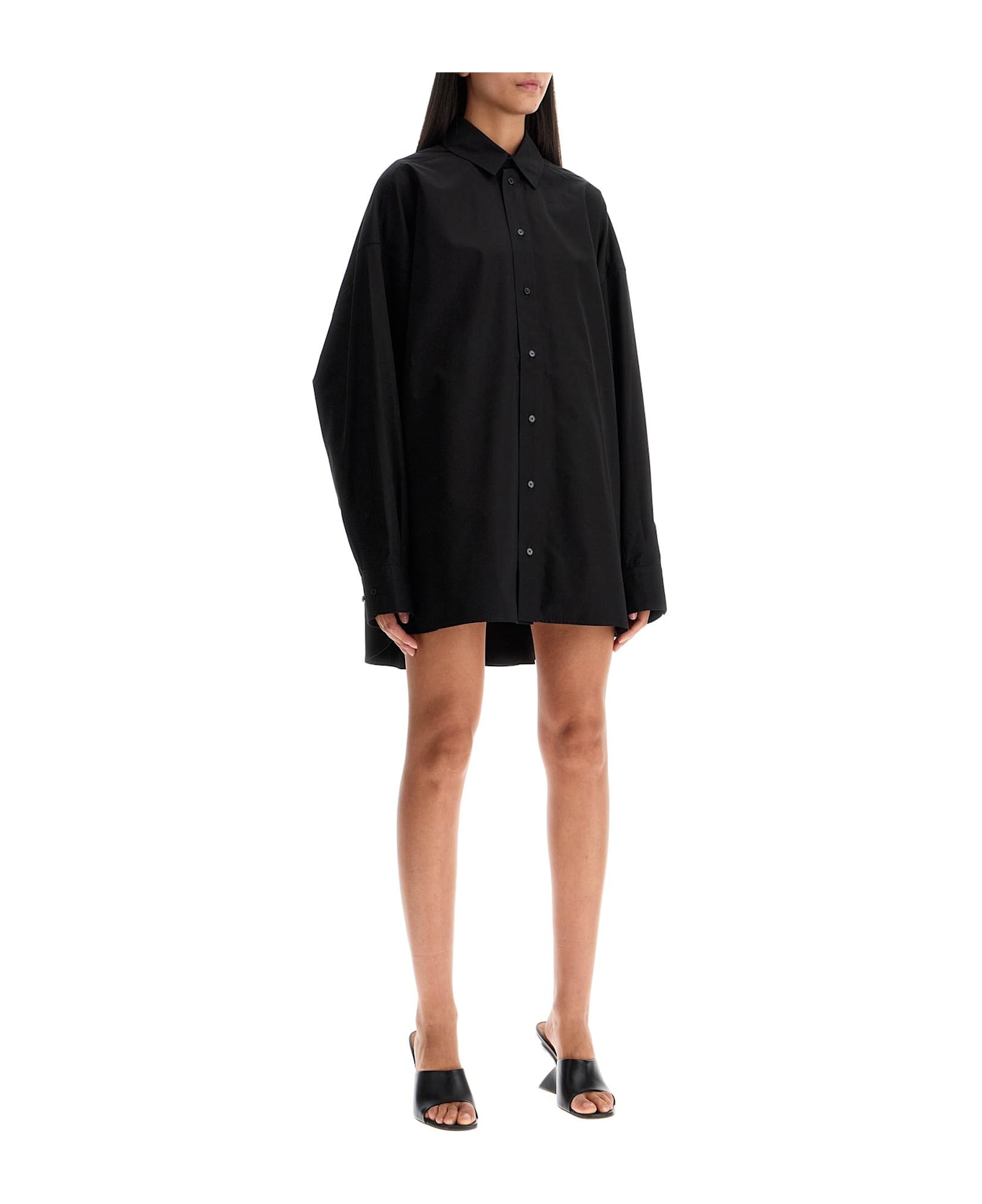 WARDROBE.NYC Mini Shirt Dress With Button Closure - BLACK (Black)