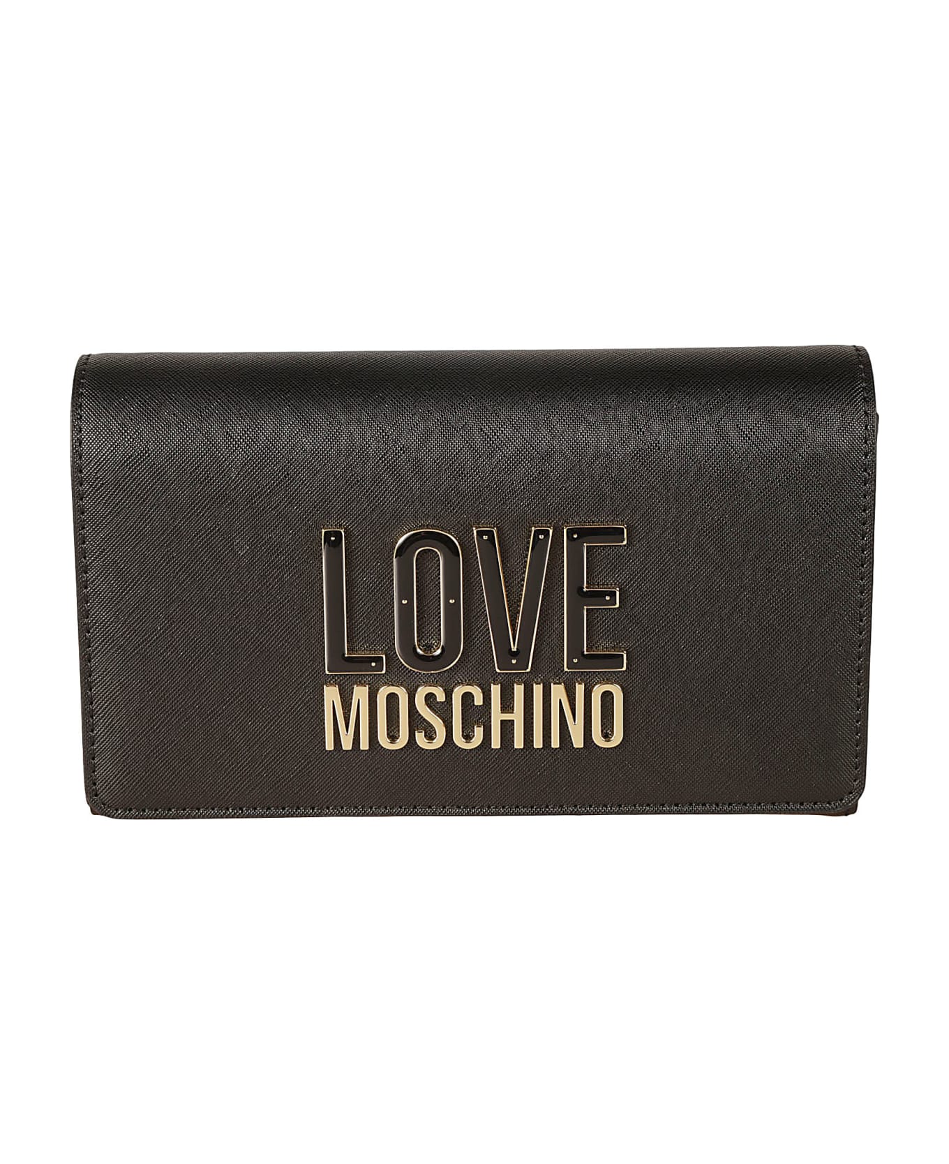 Love Moschino Logo Embossed Flap Shoulder Bag - Black