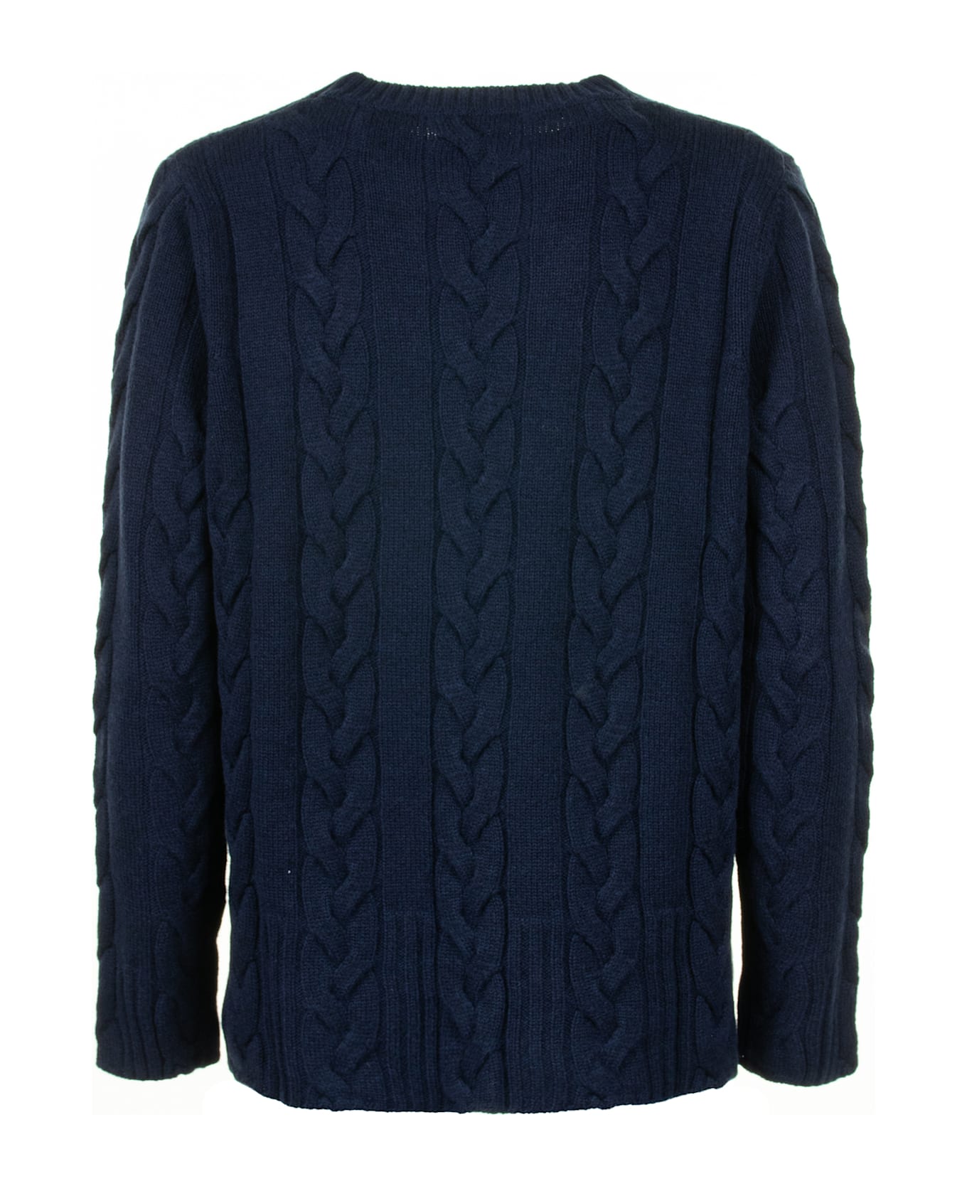 Kangra Navy Blue Braid Crewneck Sweater - MARINE