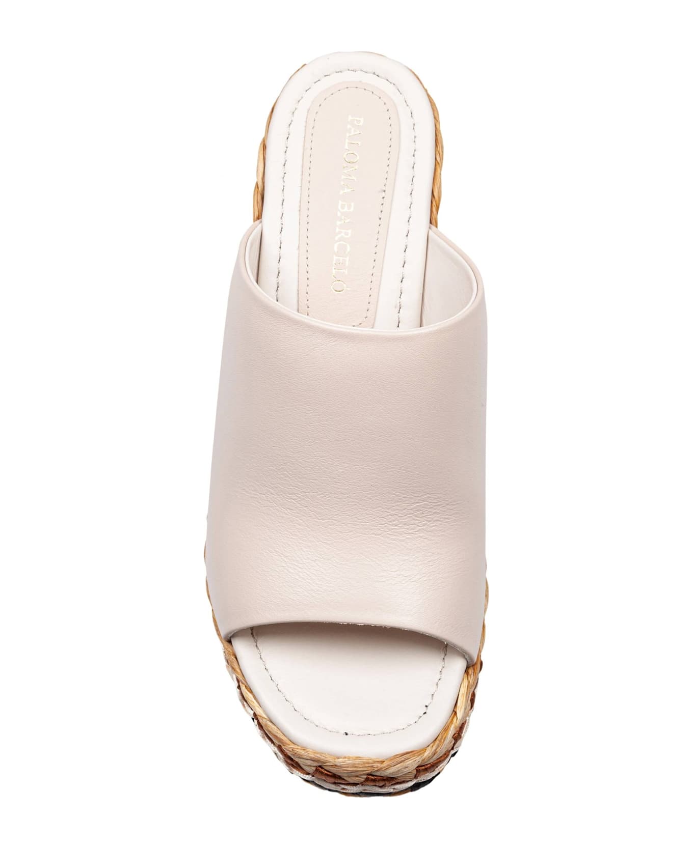 Paloma Barceló Paloma Oriane Sandal In Ivory Leather With Raffia Wedge - Ivory