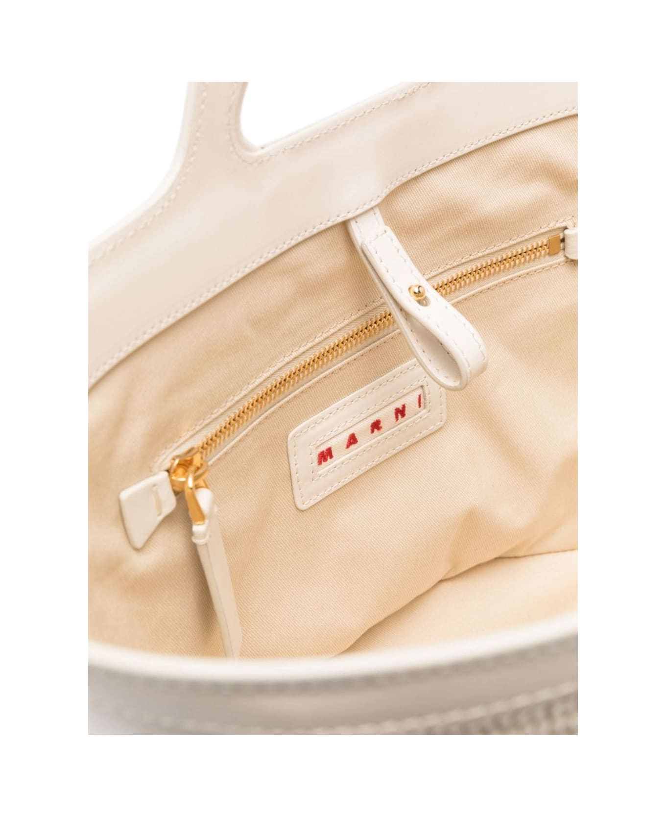 Marni Shell Tropicalia Summer Bag In Leather And Raffia - White