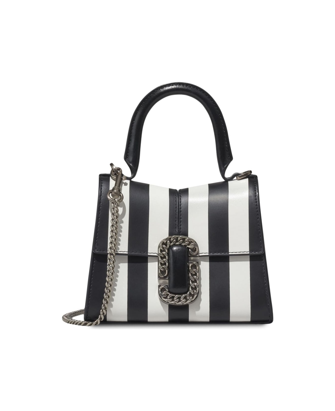 Marc Jacobs The Striped St. Marc Mini Top Handle - Black White トートバッグ