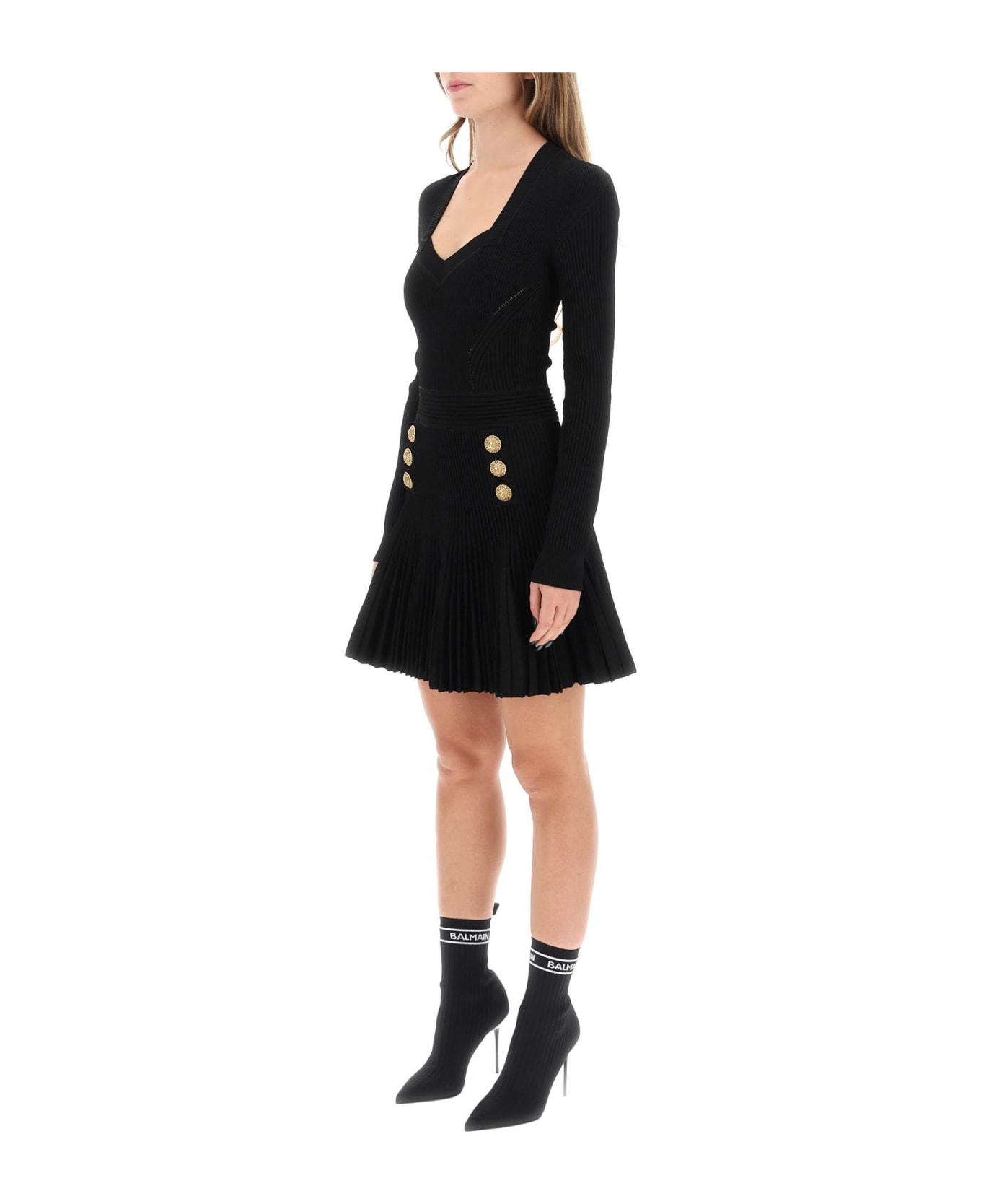 Balmain Long Sleeve Knitted Mini Dress - Noir ワンピース＆ドレス