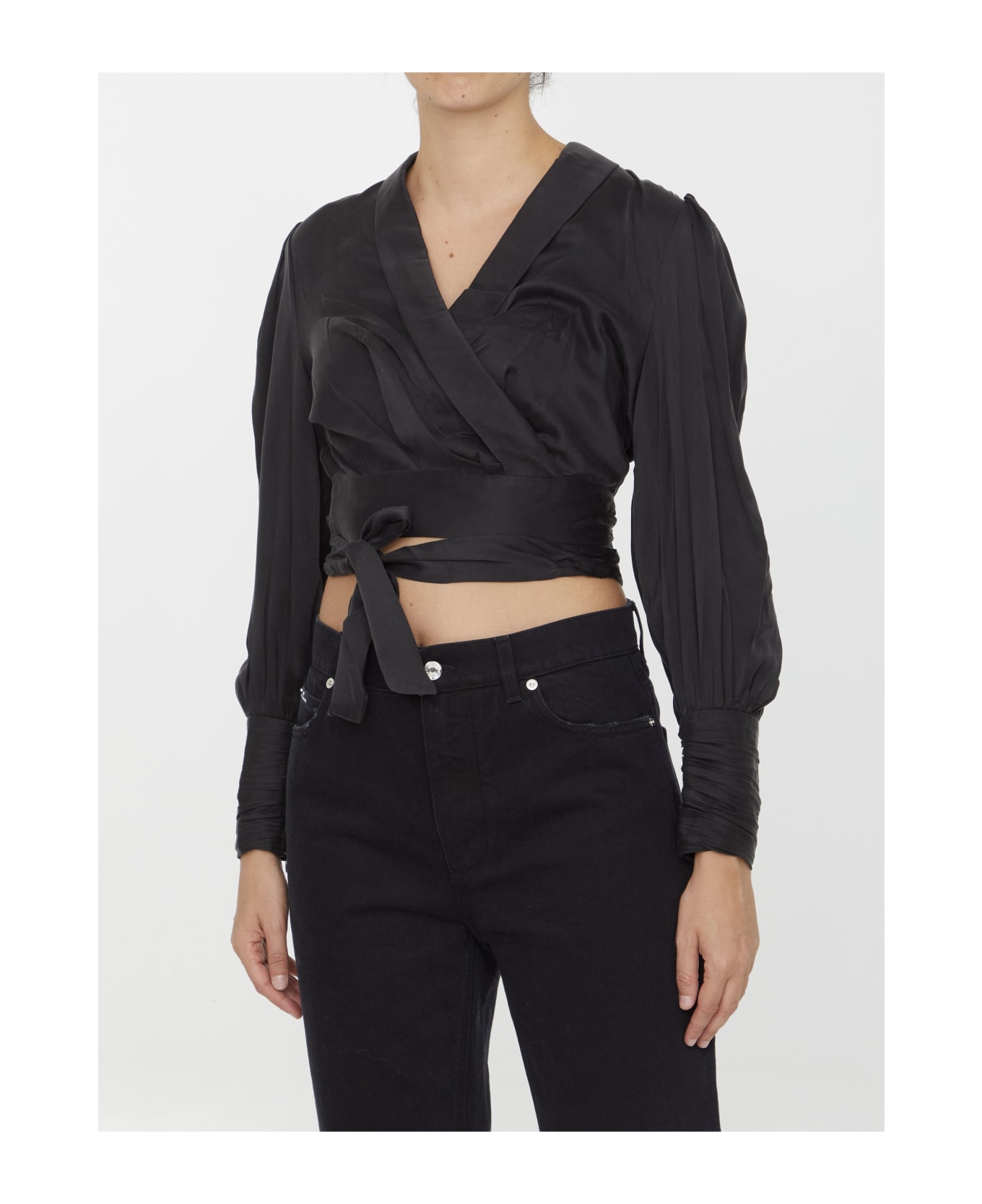 Zimmermann Silk Wrap Top - BLACK