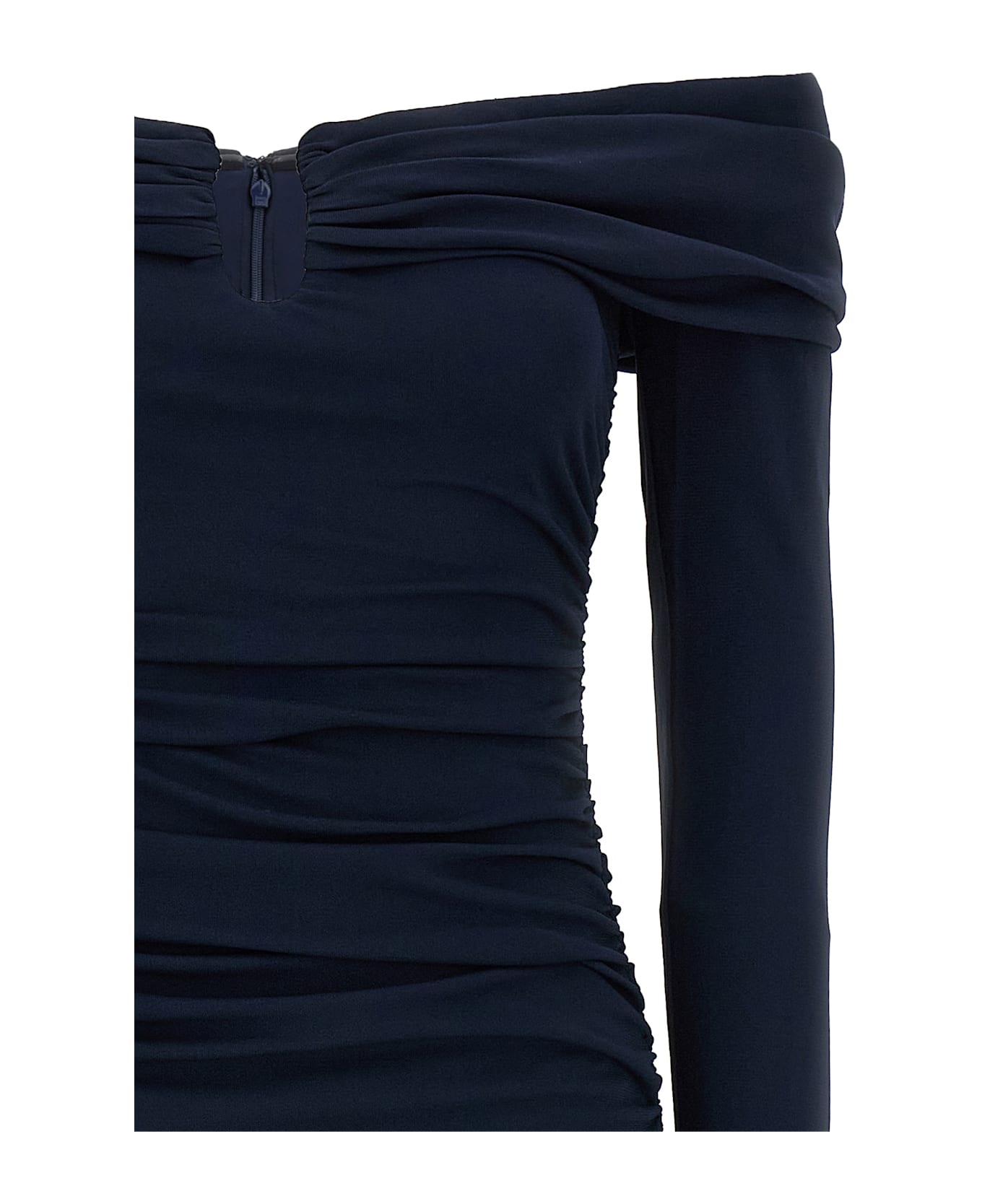 Carolina Herrera 
off-shoulder 3/4 Slv Ruched Midi
 Dress - Blue