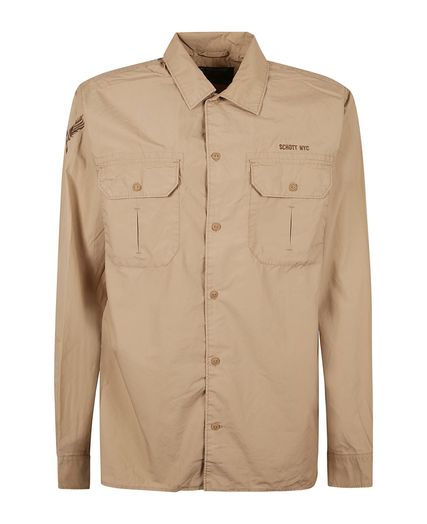 Schott NYC Patched Pocket Logo Embroidered Shirt - Beige
