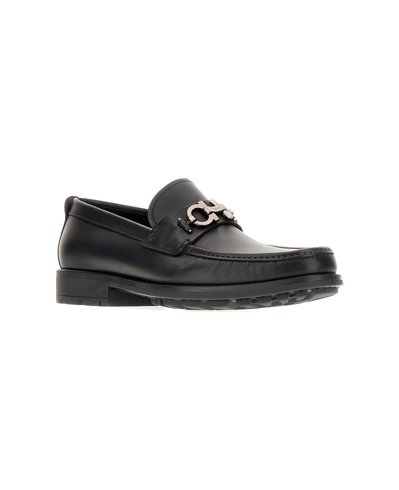 Ferragamo Black Leather Loafers - Nero