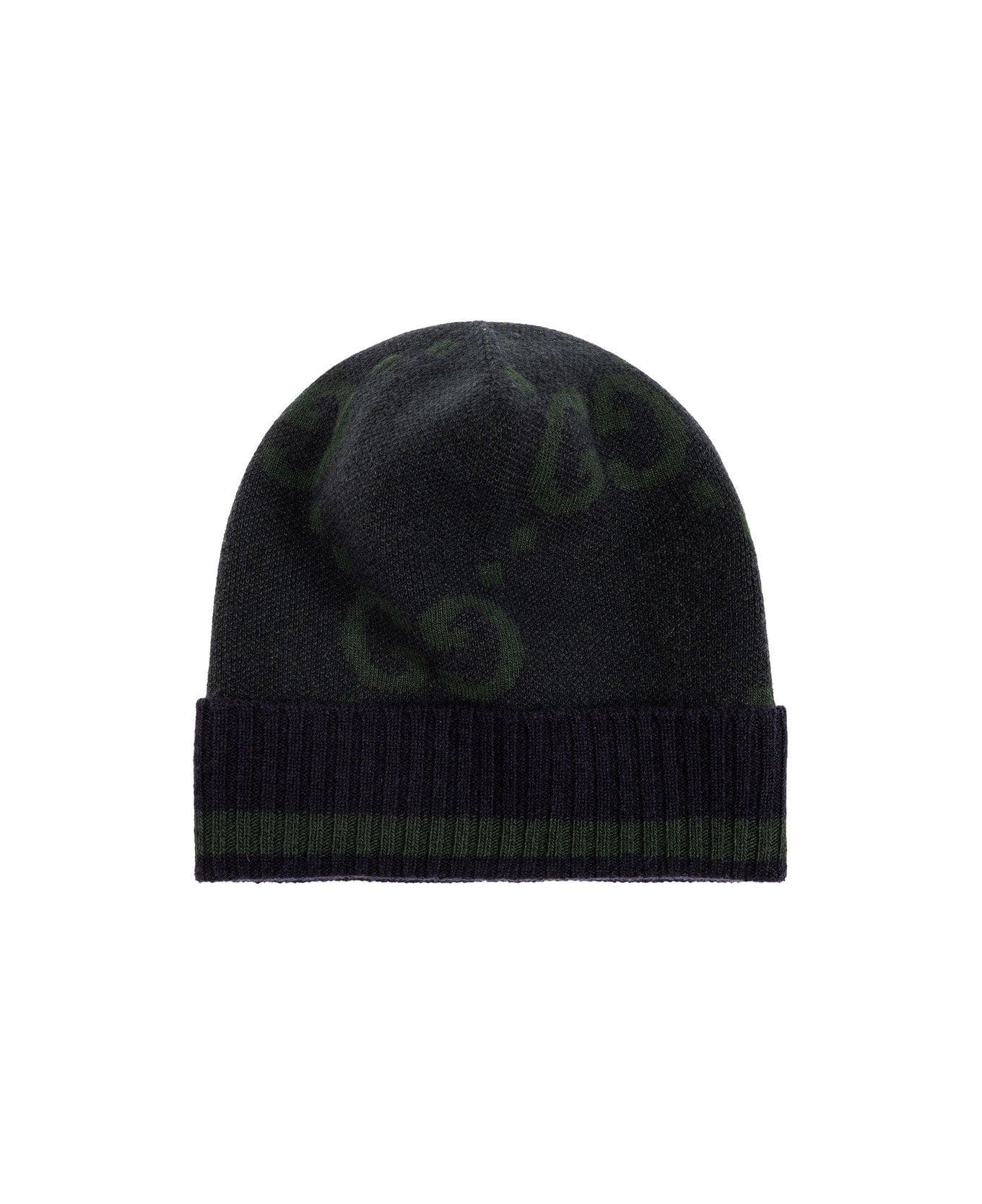 Gucci Monogram Knitted Beanie - Navy/dark green 帽子