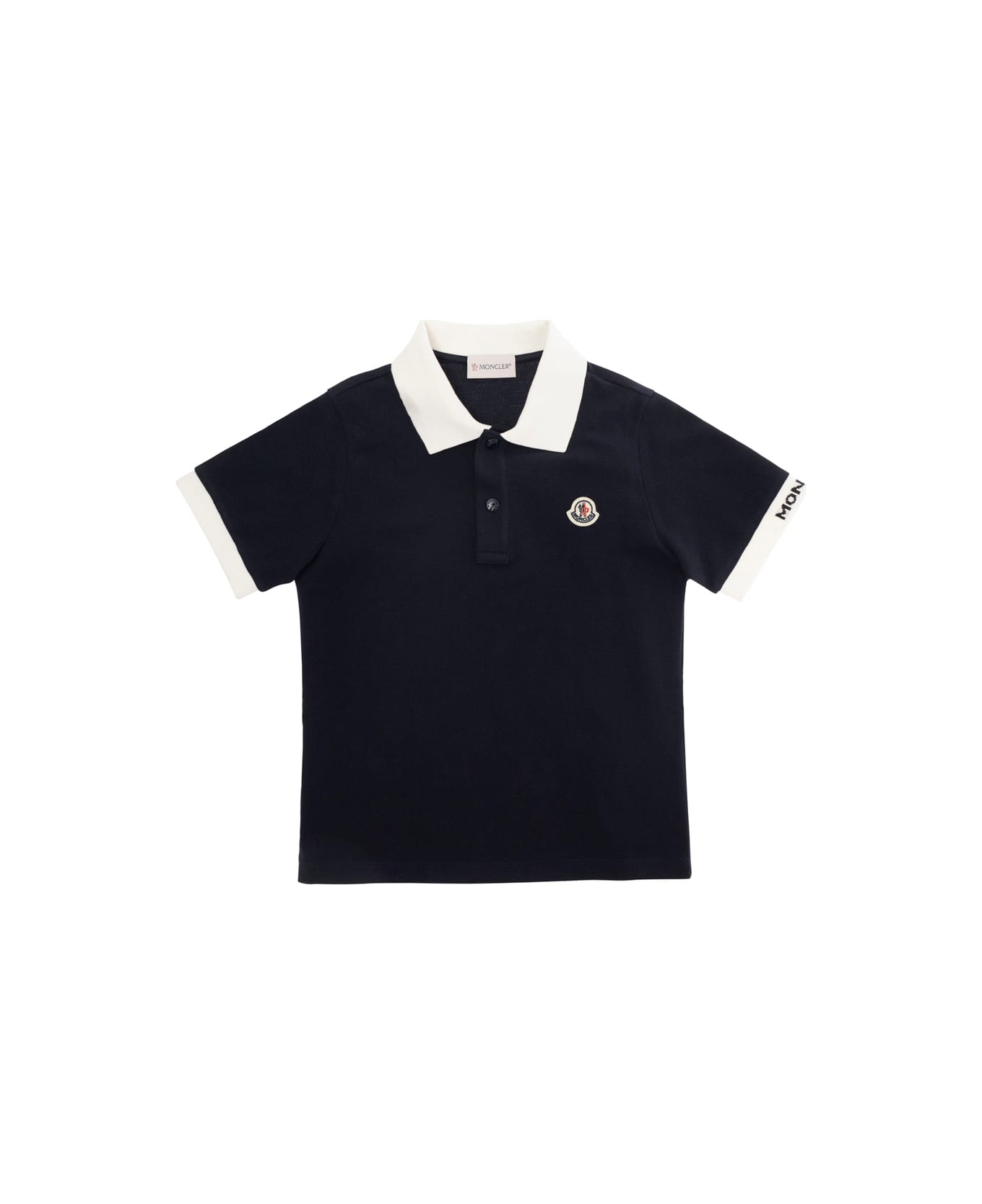 Moncler Blue Polo Shirt With Logo Patch In Cotton Boy - Blu Tシャツ＆ポロシャツ