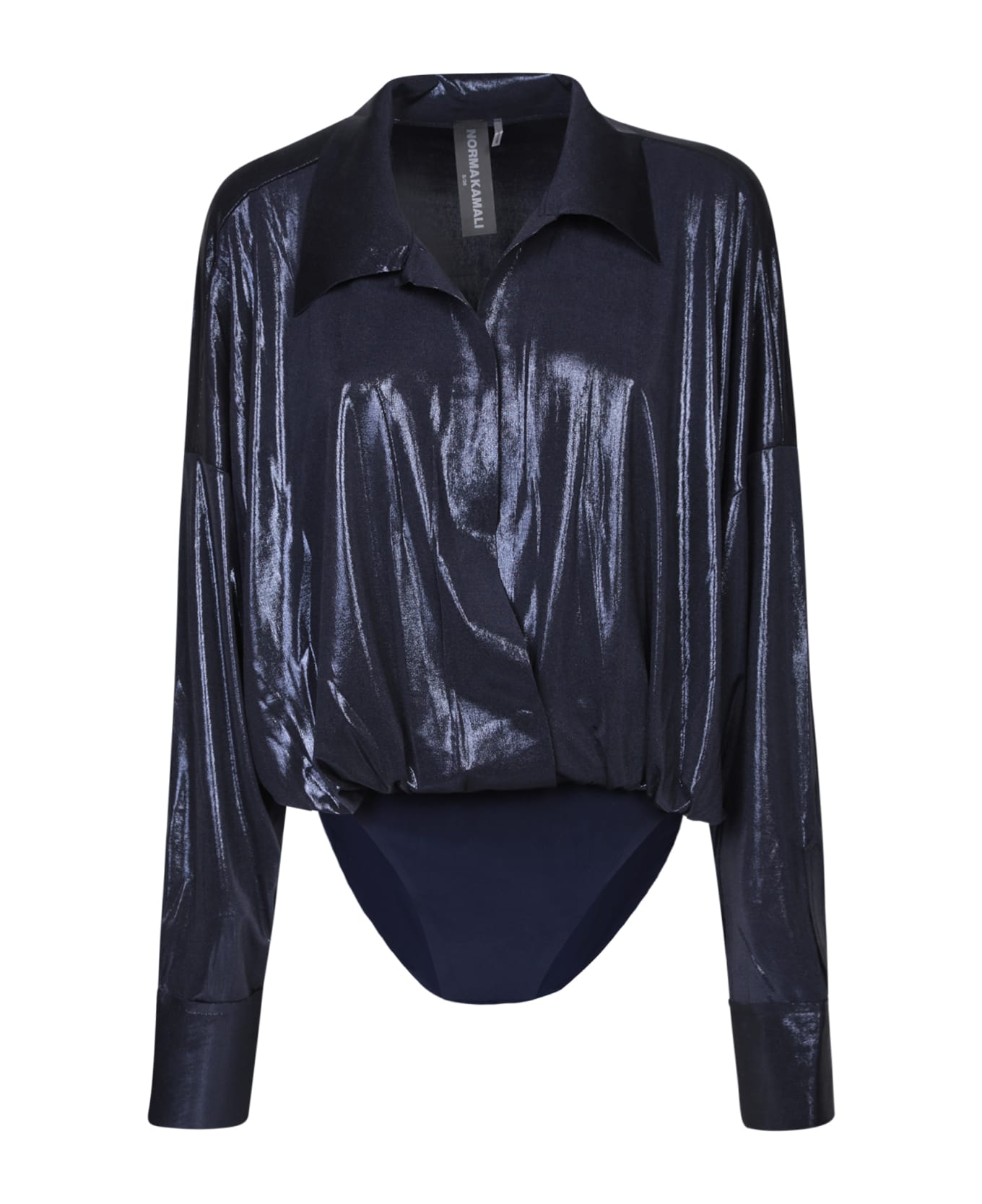 Norma Kamali Metallic Blue Boyfriend Body Shirt - Blue
