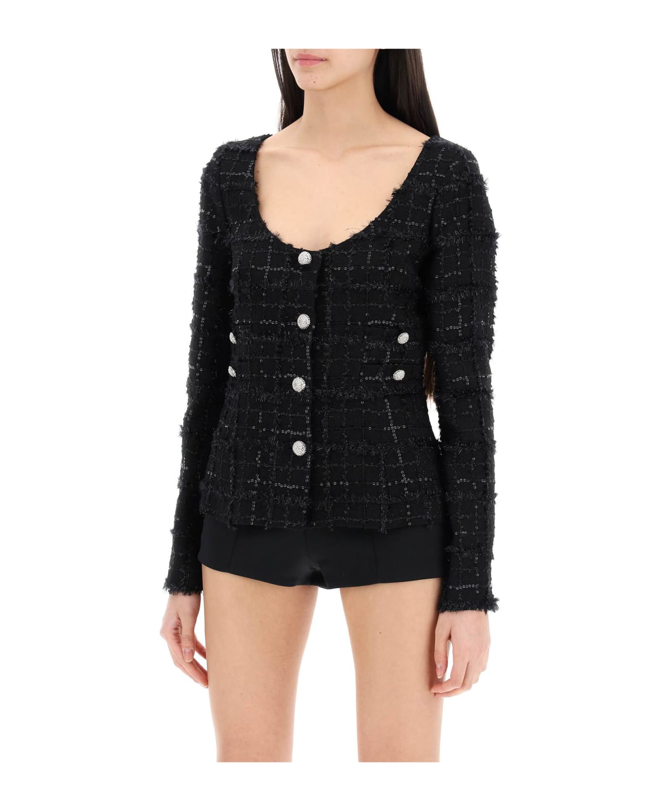 Alessandra Rich Tweed Jacket With Sequins Embell - BLACK (Black)