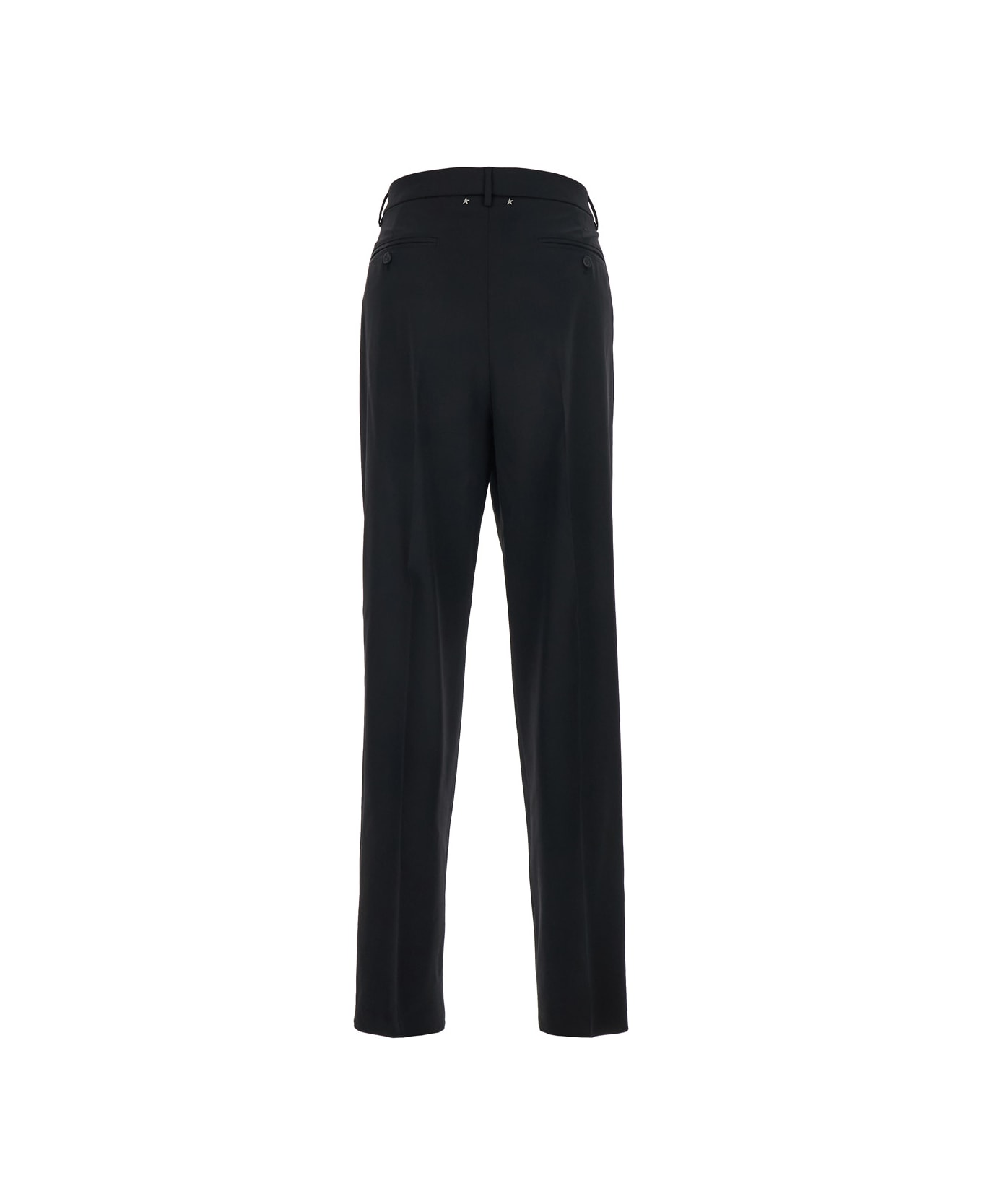 Golden Goose Black Trousers With Button Closure And Star Logo Detail On The Back In Wool And Satin Man - Black