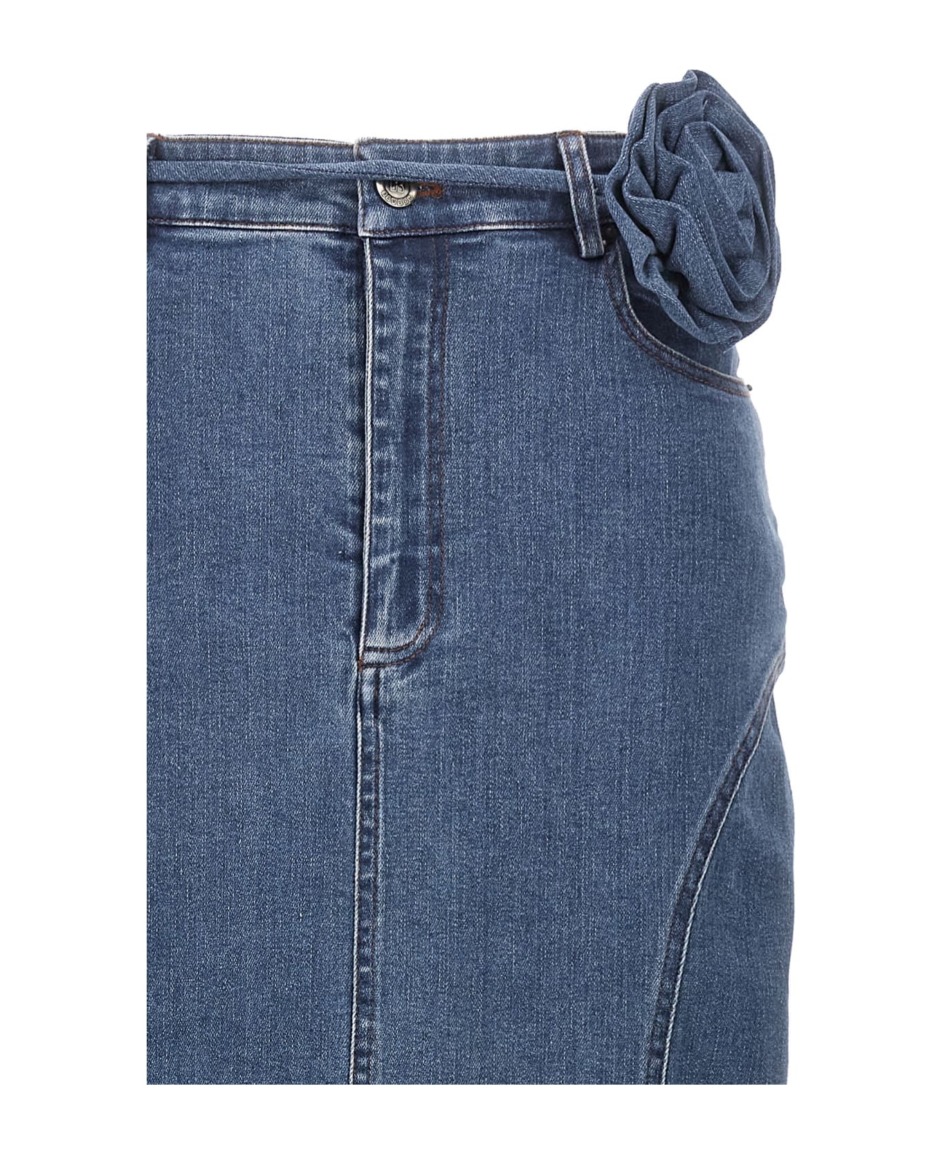 Rotate by Birger Christensen Long Skirt With Flowered Belt Denim - Blue