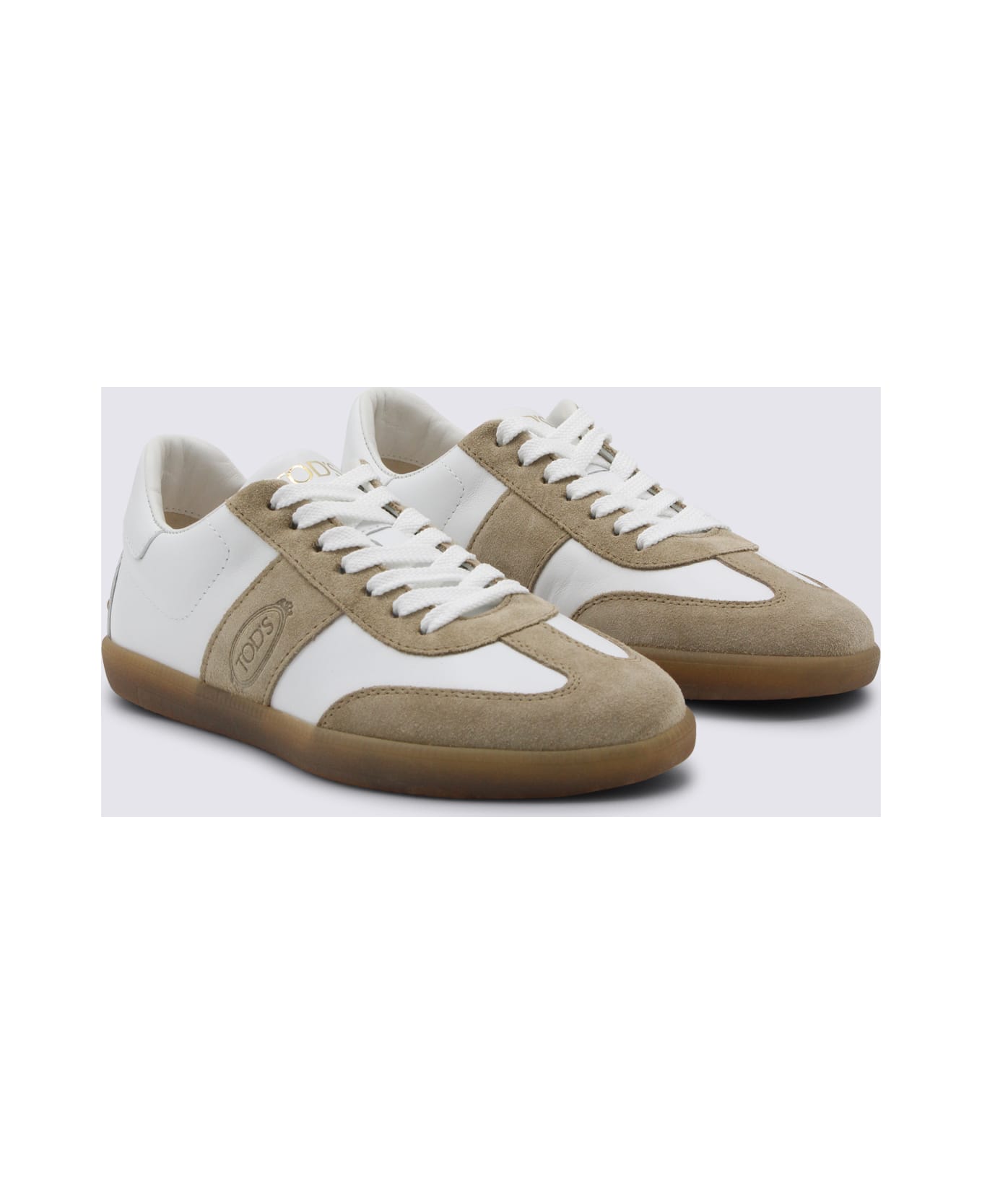 Tod's White And Beige Leather Sneakers - VESUVIO