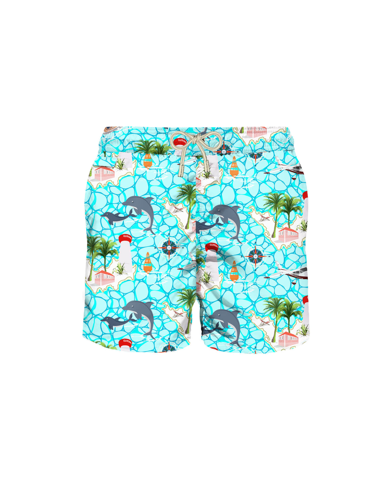 MC2 Saint Barth Man Light Fabric Swim Shorts With Sailing Boats Print - BLUE