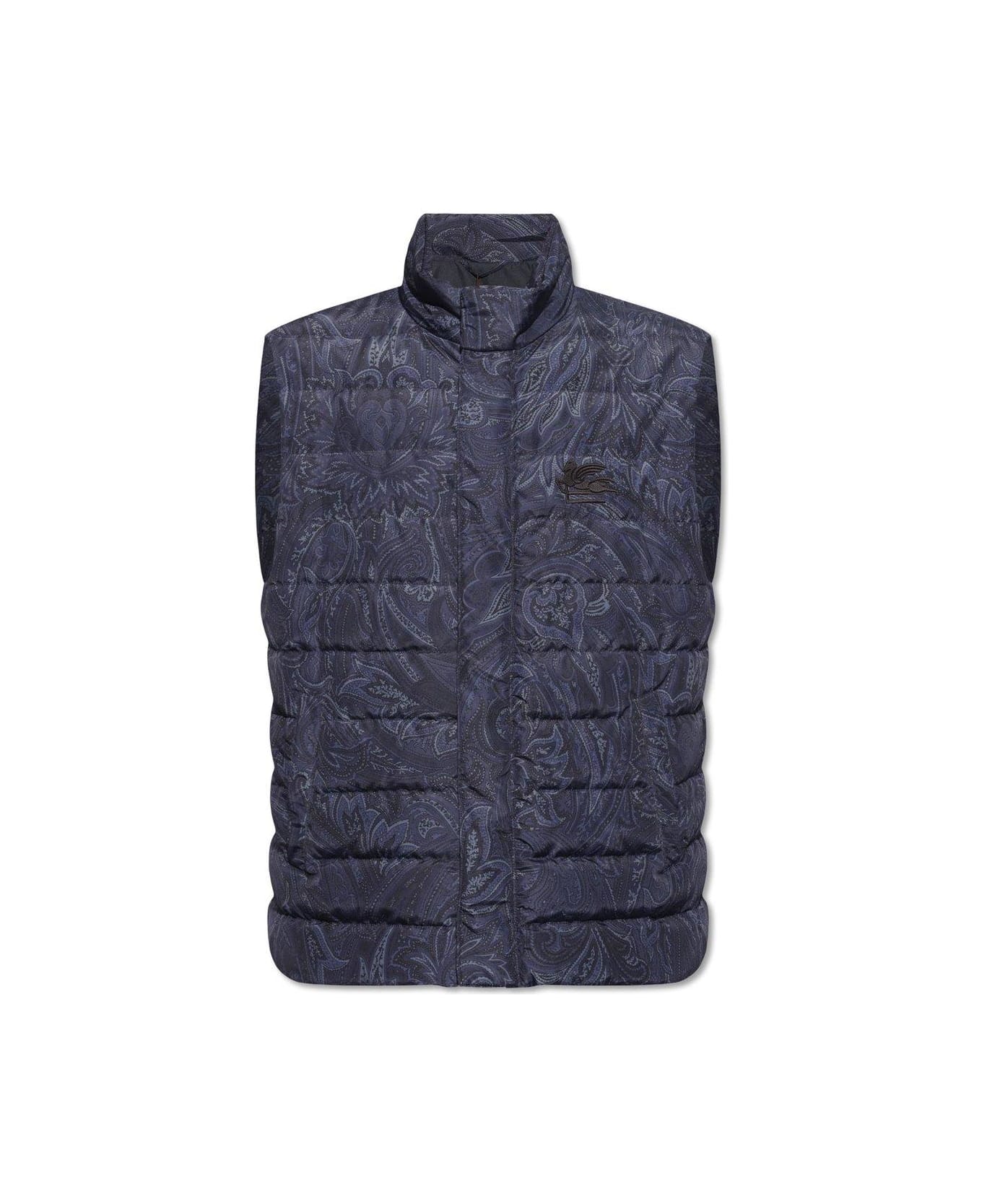 Etro Paisley Printed Quilted Down Vest - Blue