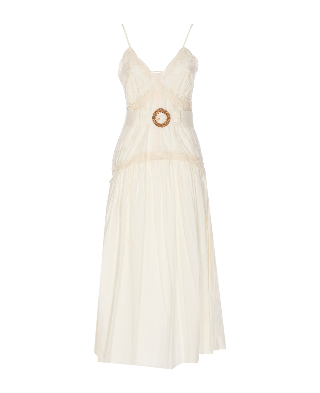 TwinSet Long Dress With Flowers Embroidery - Bianco ottico