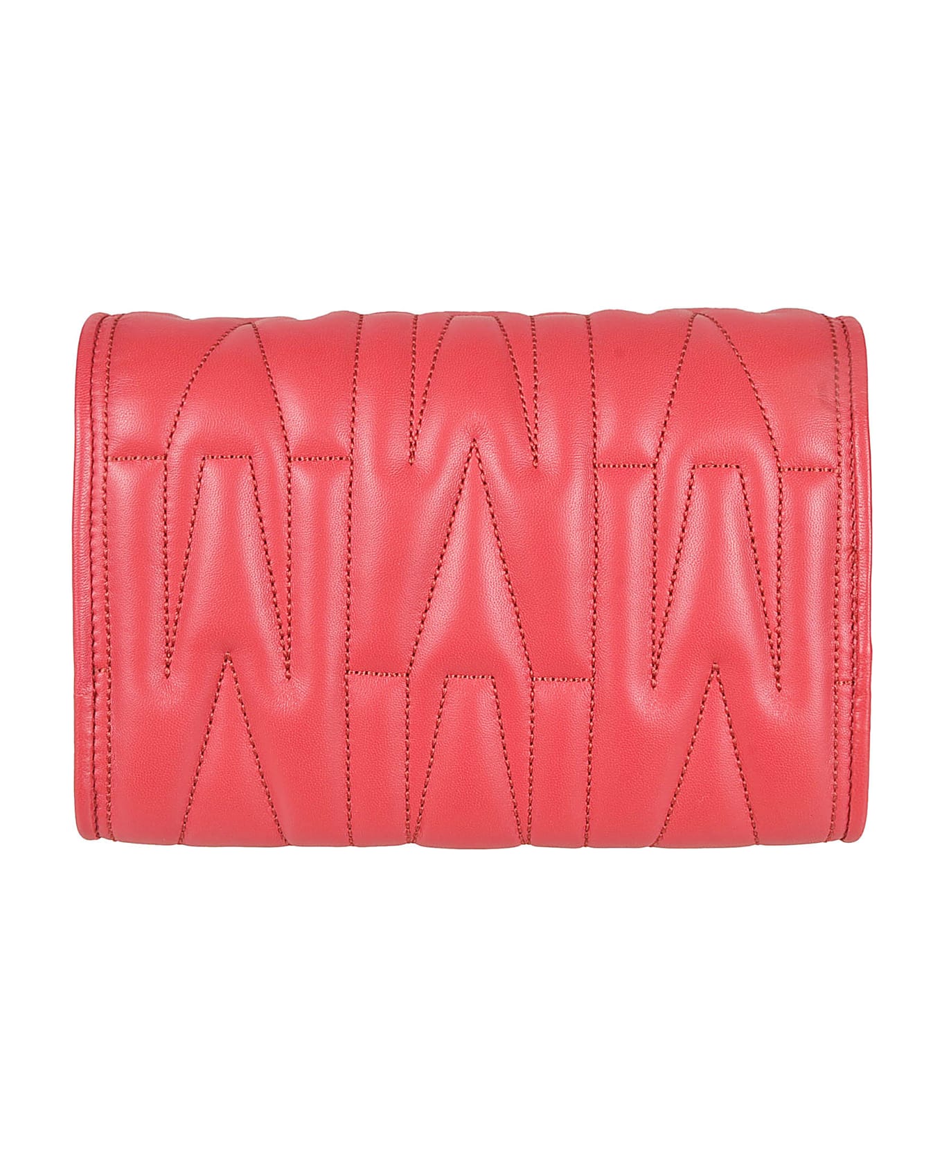 Moschino M Plaque Quilted Flap Chain Shoulder Bag - Red