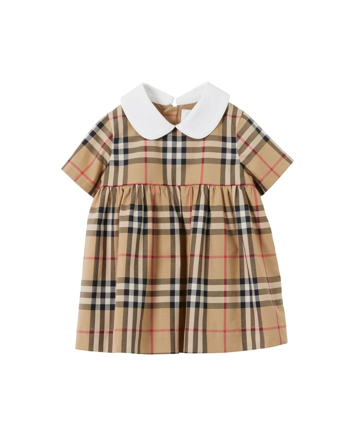 Burberry Beige Dress With Vintage Check Motif In Stretch Cotton Baby - Beige