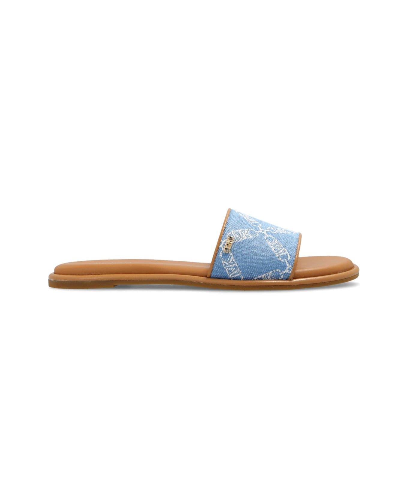 MICHAEL Michael Kors Monogram Jacquard Open Toe Slides - Clear Blue