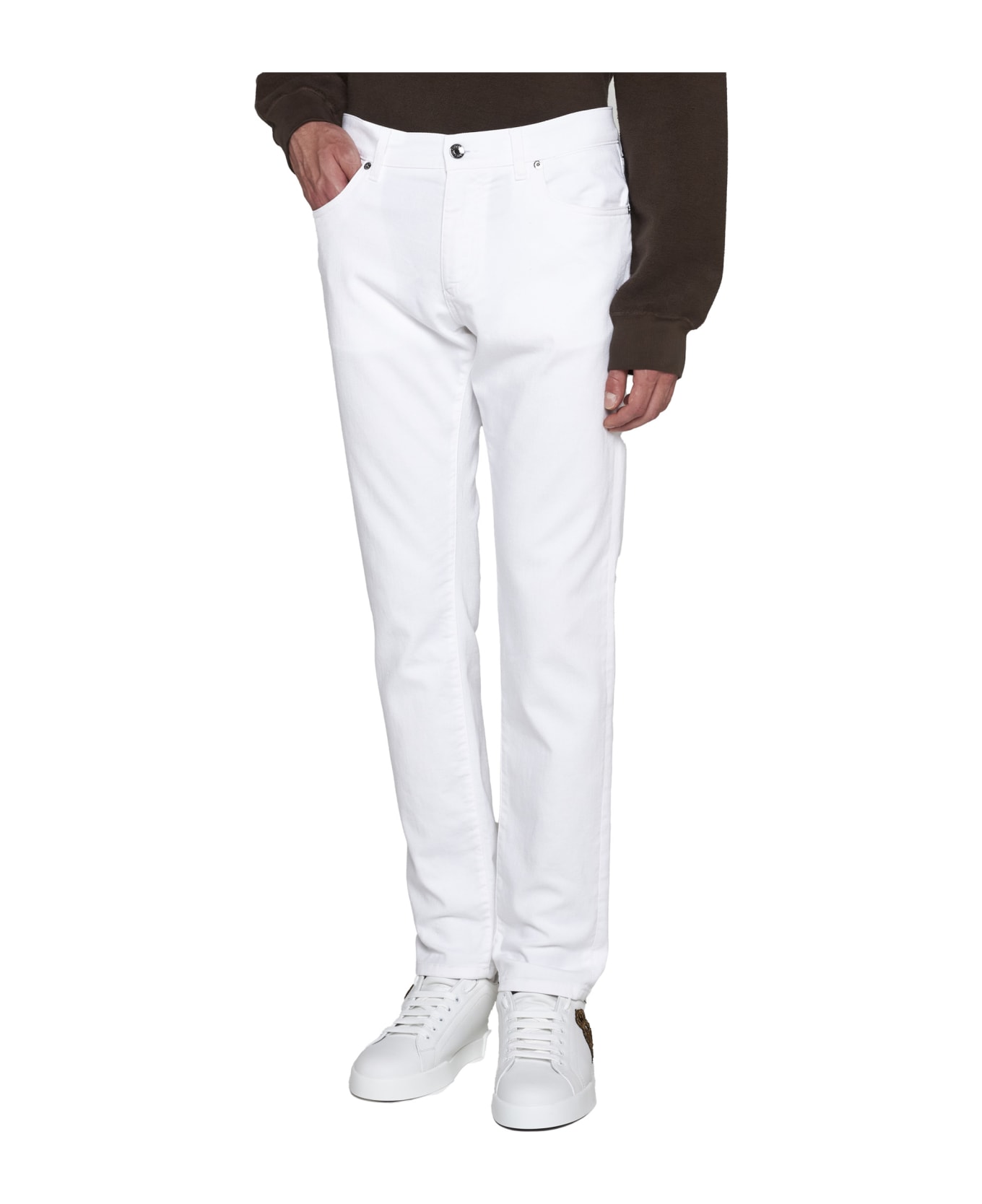 Dolce & Gabbana Slim-fit Jeans With Logo Plaque - White ボトムス