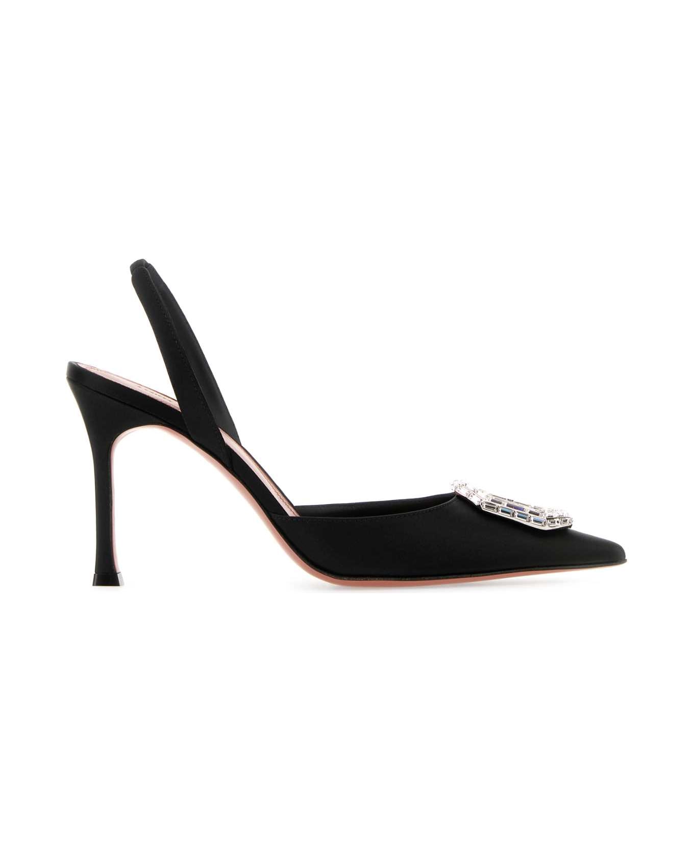 Amina Muaddi Black Satin Camelia Pumps - BLACK