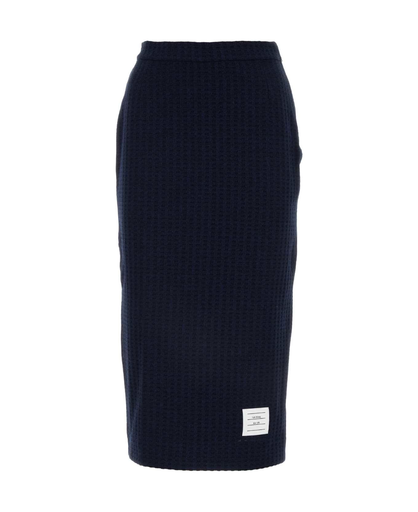 Thom Browne Melange Navy Blue Cotton Skirt - NAVY スカート