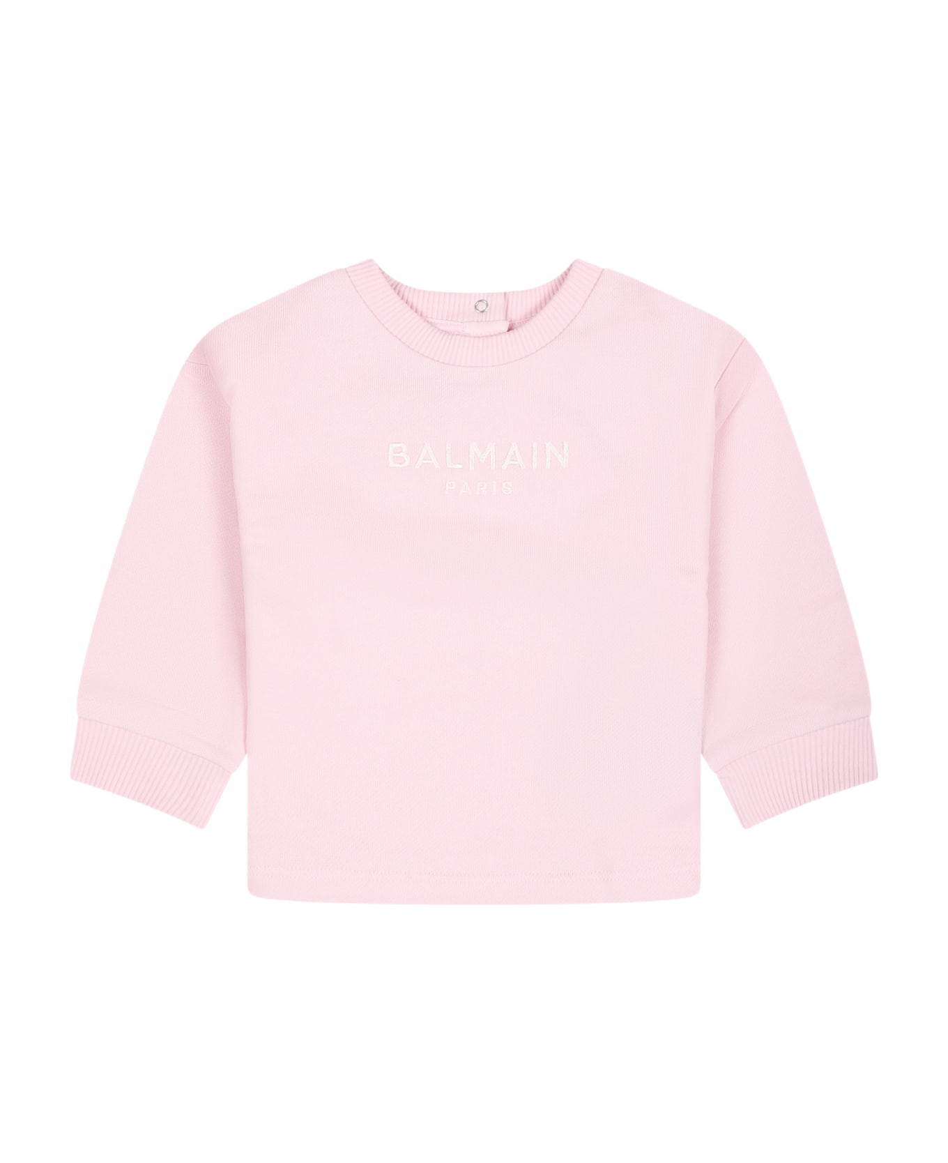 Balmain Pink Sweatshirt For Baby Girl With Embroidered Logo - Pink