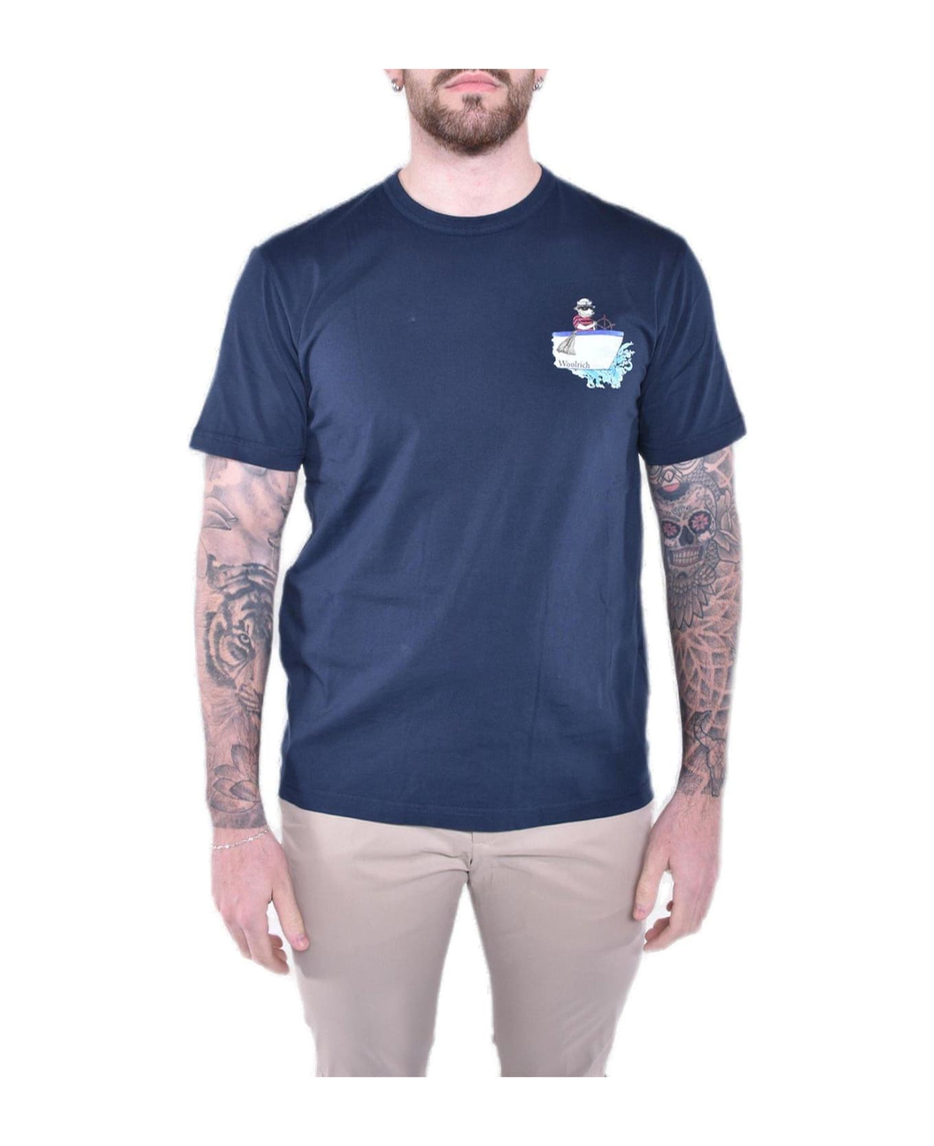 Woolrich Logo Printed Crewneck T-shirt - Blu