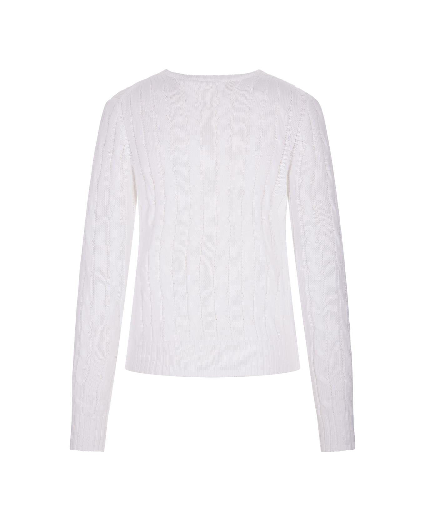 Ralph Lauren Crew Neck Sweater In White Braided Knit - White