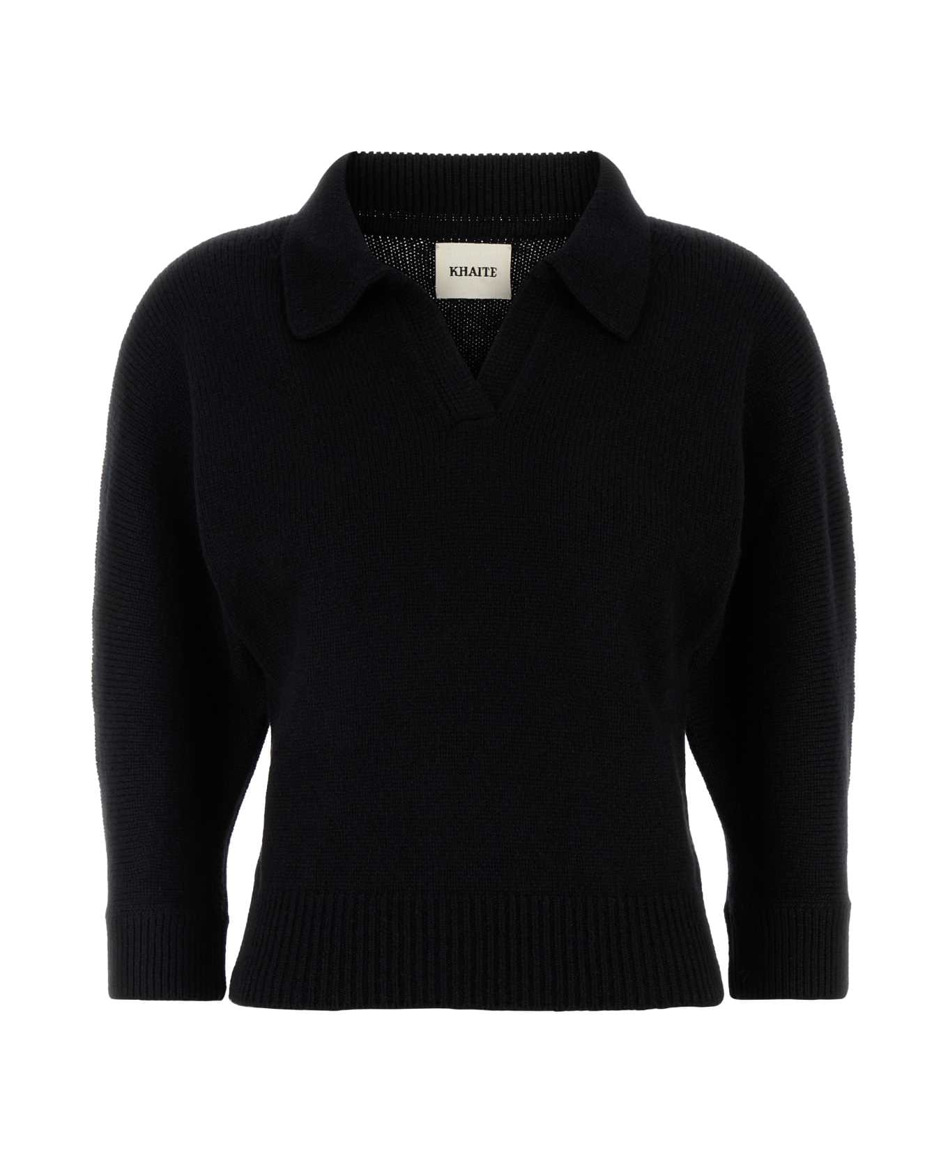 Khaite Black Cashmere Herve Polo Shirt - BLACK