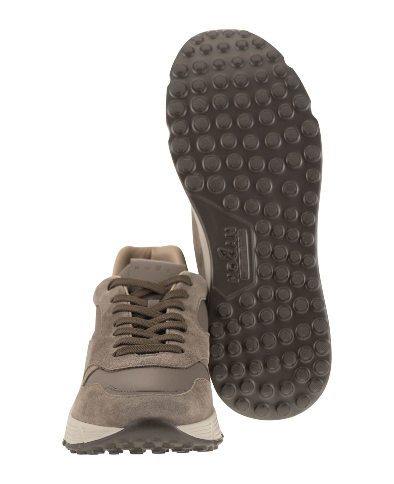 Hogan Hyperlight Trainers In Suede And Fabric - Turtledove