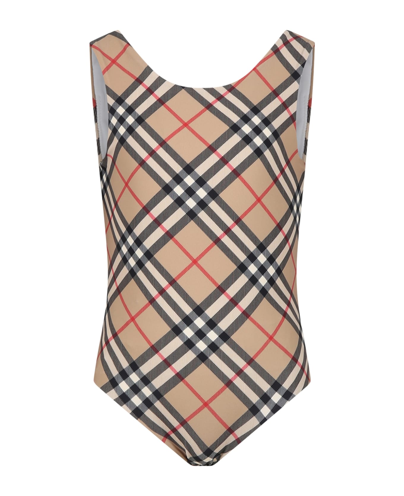 Burberry Beige Swimsuit For Girl With Iconic Check - Beige 水着