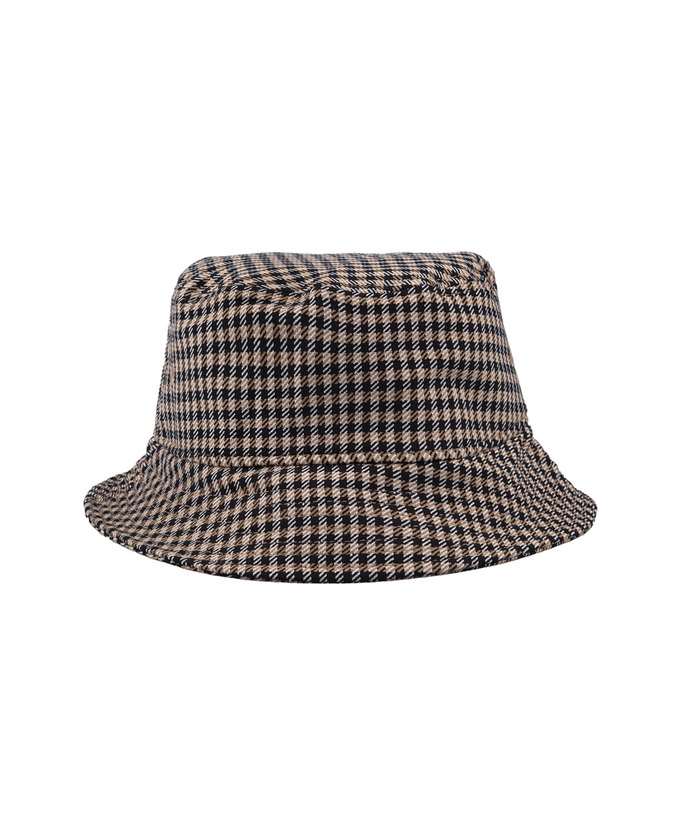 Hugo Boss Beige Twil Bucket Hat With Houndstooth Pattern And Logo Plate - Brown