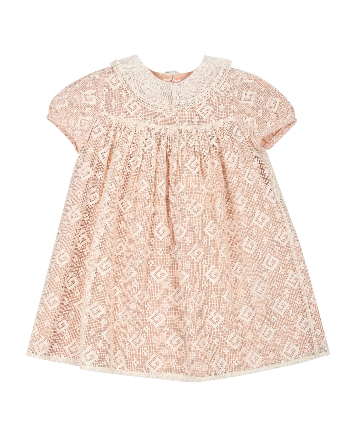 Gucci Pink Dress For Baby Girl With G Quadro Motif - Pink