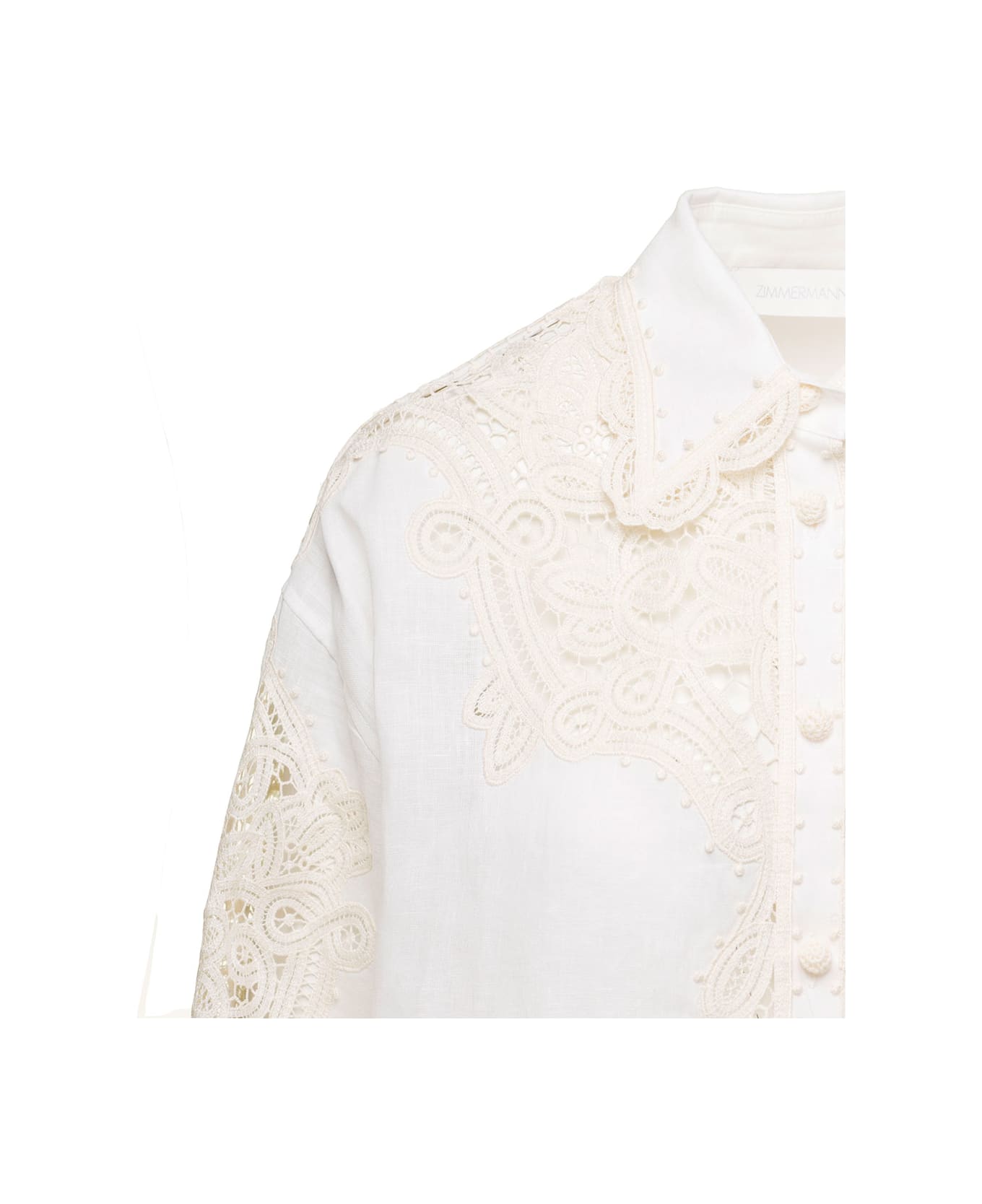 Zimmermann 'tiggy' White Shirt With All-over Lace Inserts In Linen Woman - White