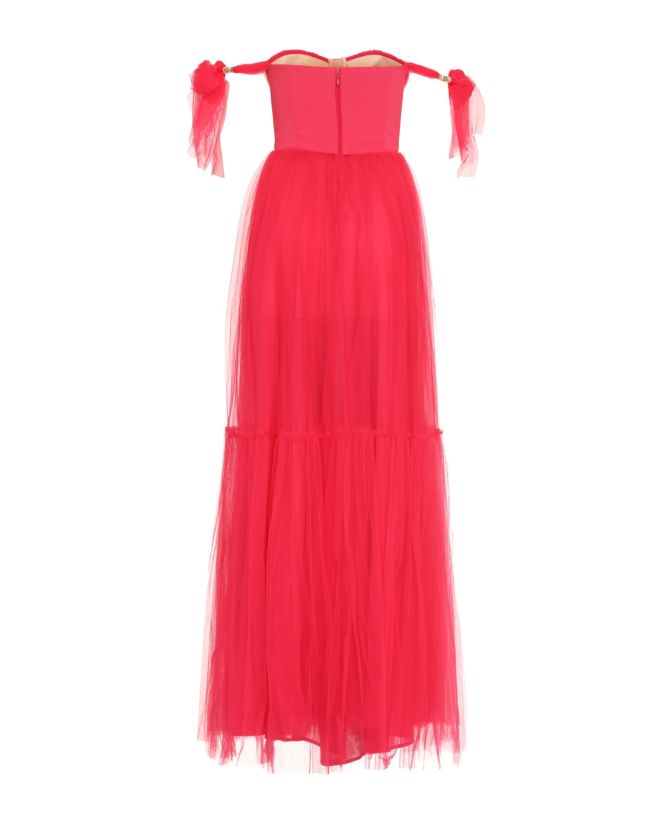Elisabetta Franchi Red Carpet Pleated Tulle Dress - Fuchsia