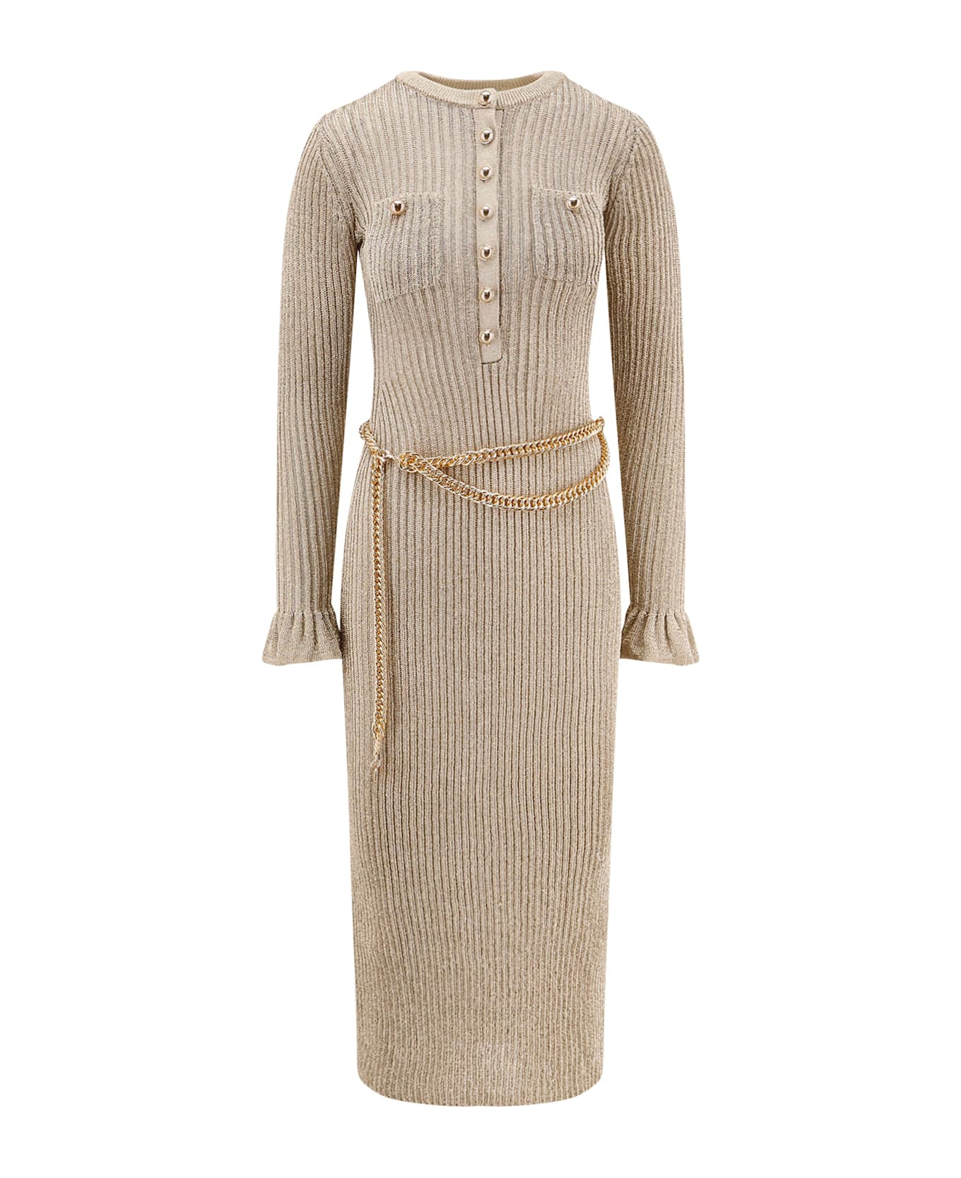 self-portrait Ribbed Lurex Knit Midi Dress - Golden