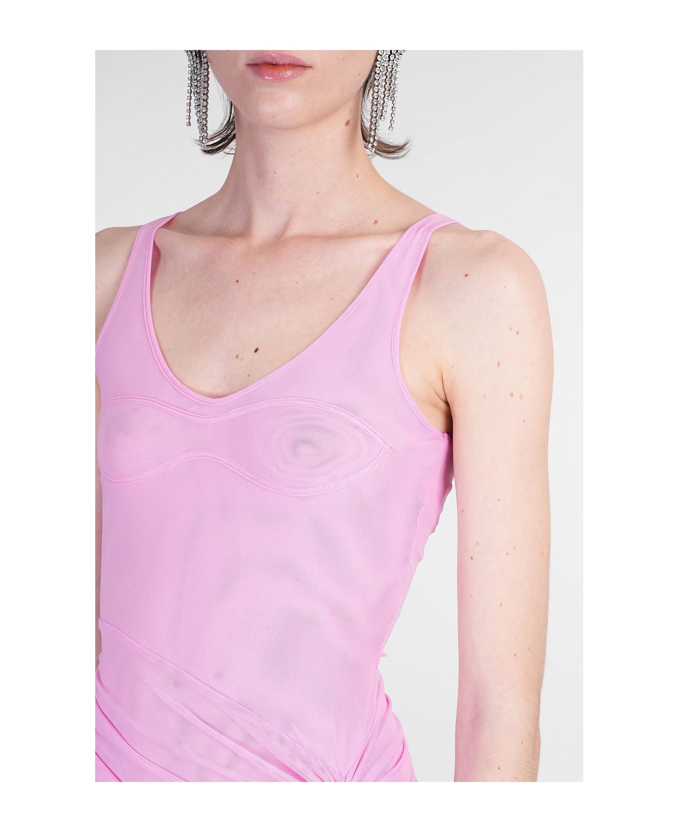 David Koma Long Dress In Rose-pink Polyamide - rose-pink