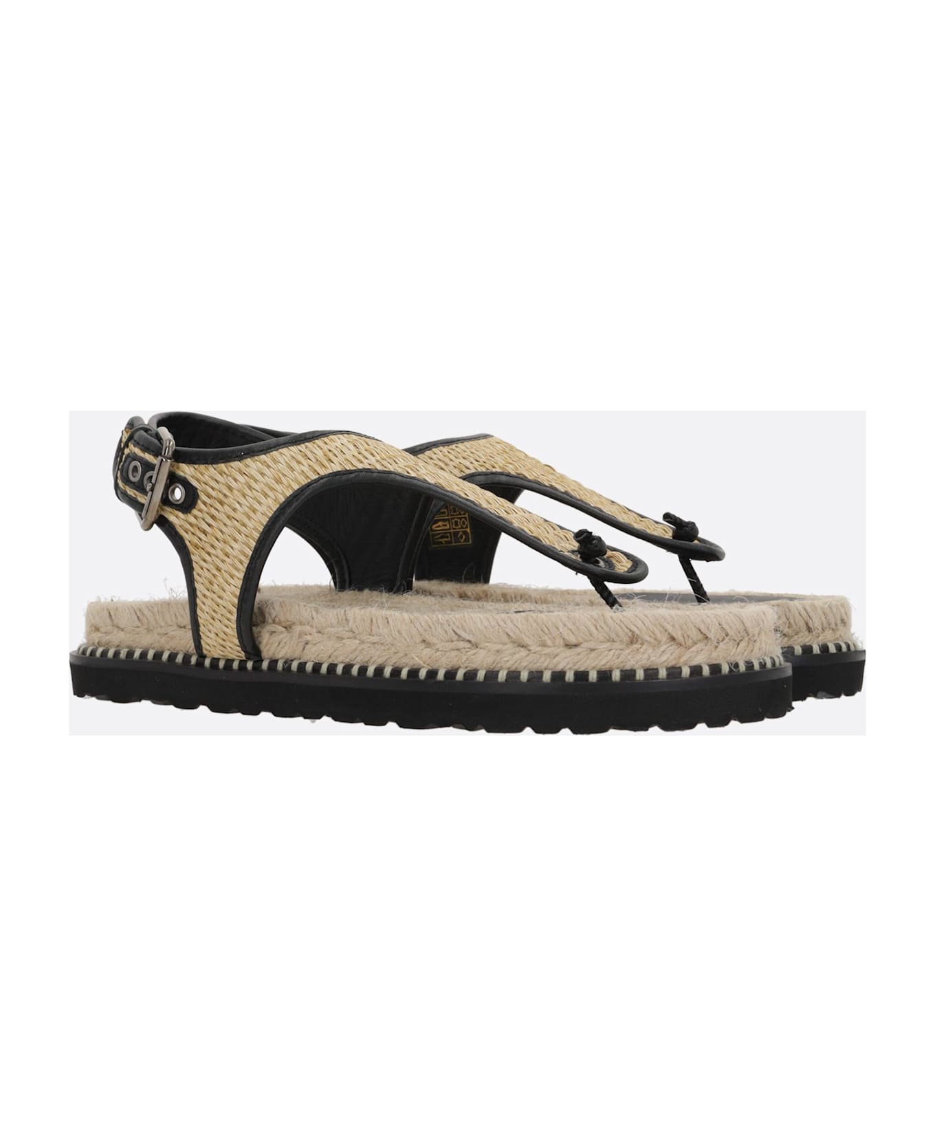 Castañer Tamesis/104 Thong Sandals In Raffia And Smooth Leather - NEUTRALS/BLACK