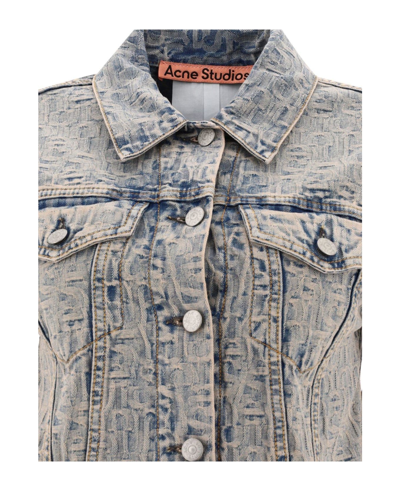 Acne Studios Monogram Jacquard Cropped Denim Jacket - Blue