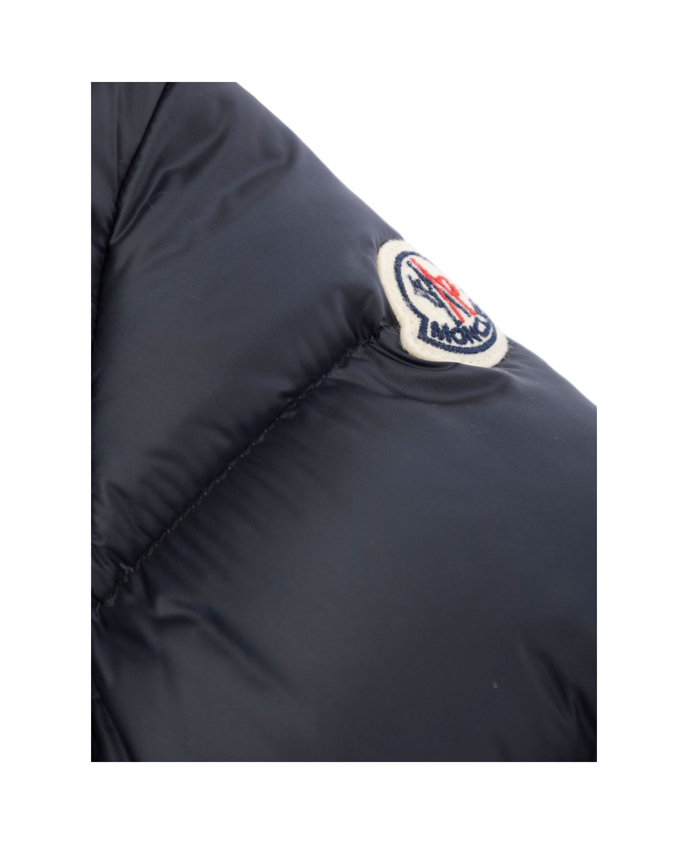 Moncler 'new Macaire' Blue Down Jacket With Logo Patch In Tech Fabric Baby - Blu