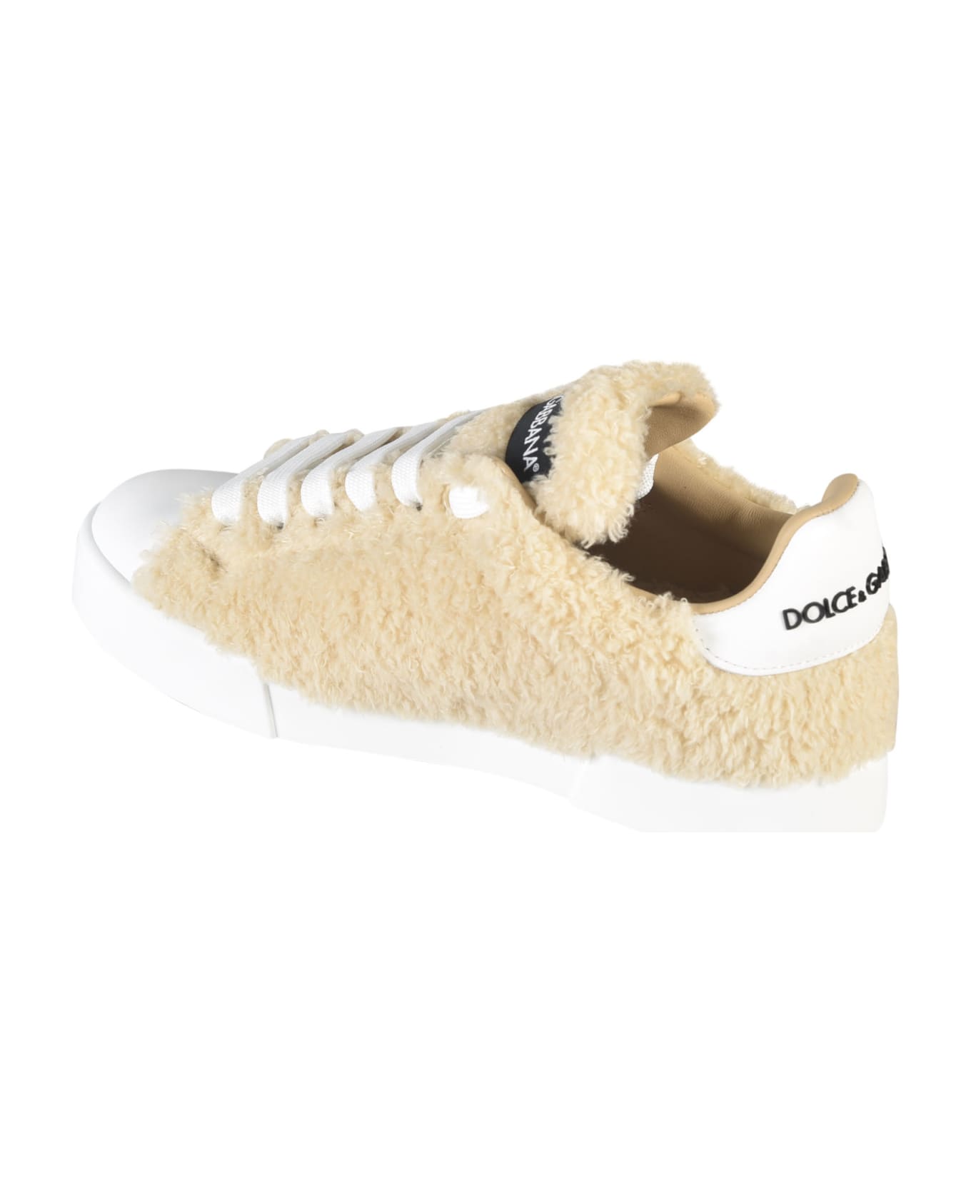 Dolce & Gabbana Fur Coated Logo Sneakers - White