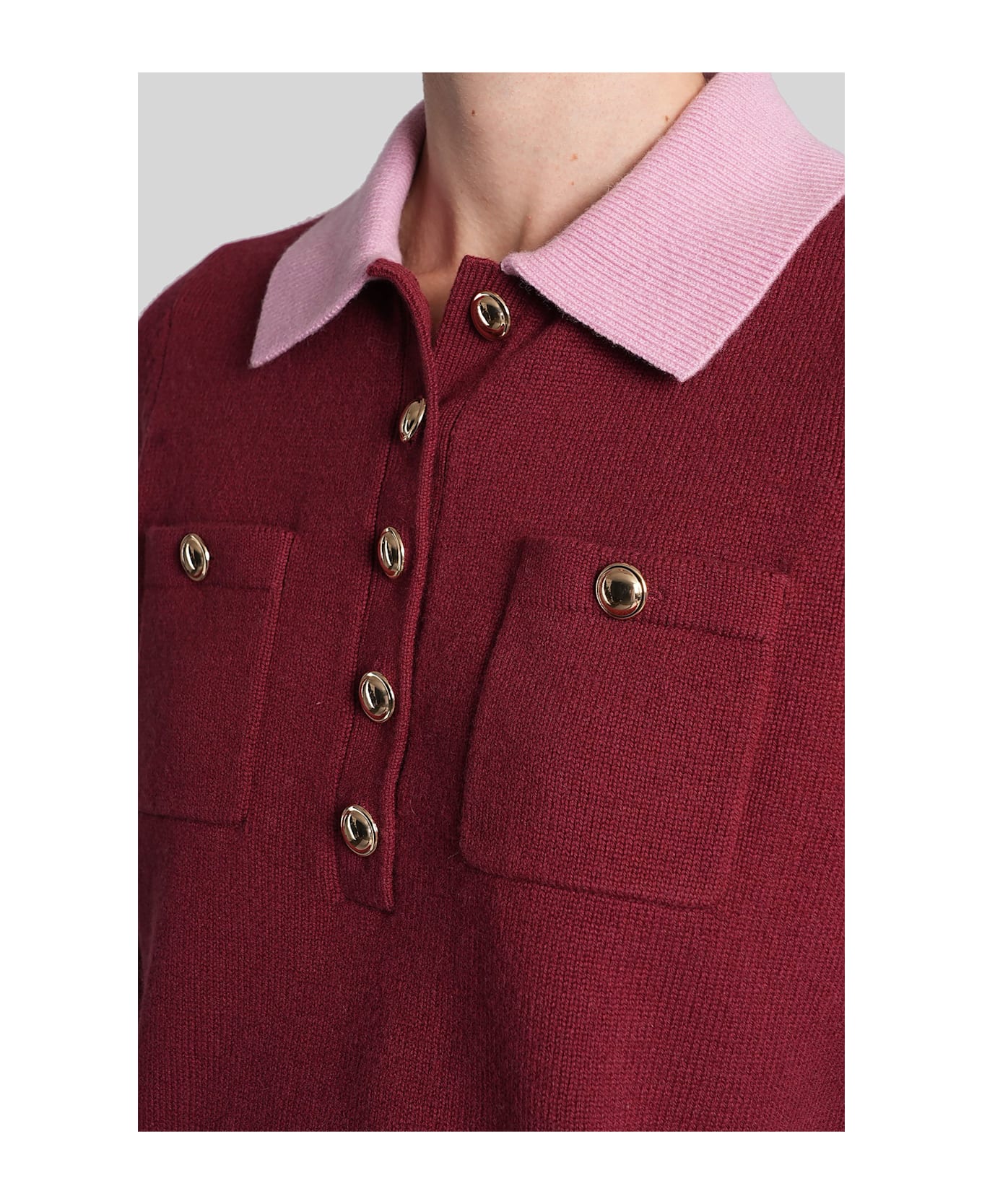 self-portrait Polo In Bordeaux Wool - bordeaux