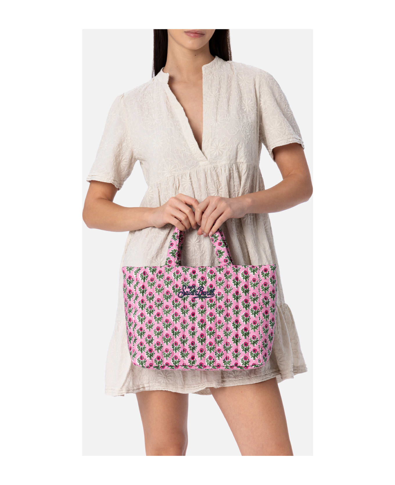 MC2 Saint Barth Pink Flower Quilted Soft Tote Mid Bag - PINK