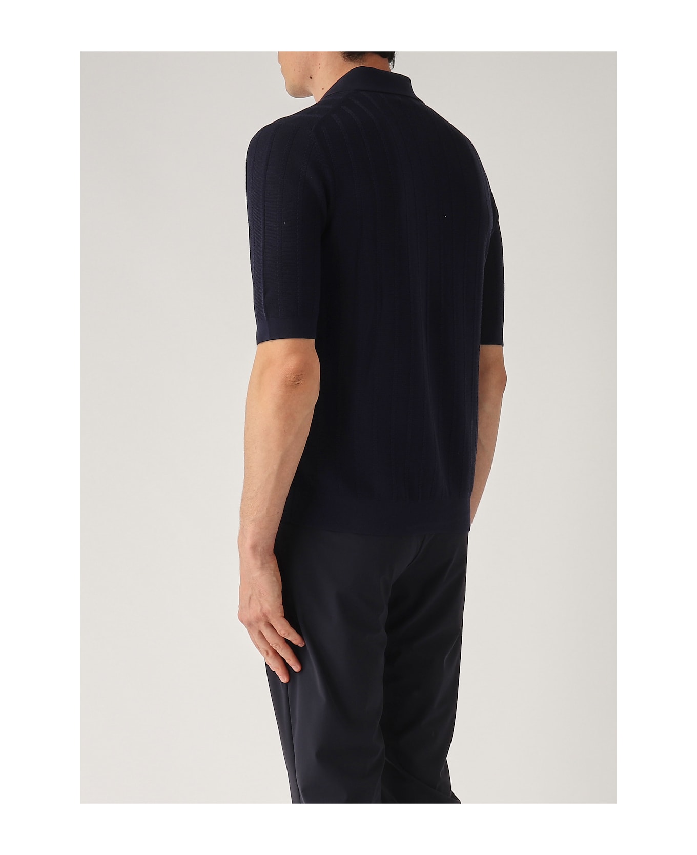 Ballantyne Camicia M/c Punto Riso A Coste Ribs Shirt - NAVY