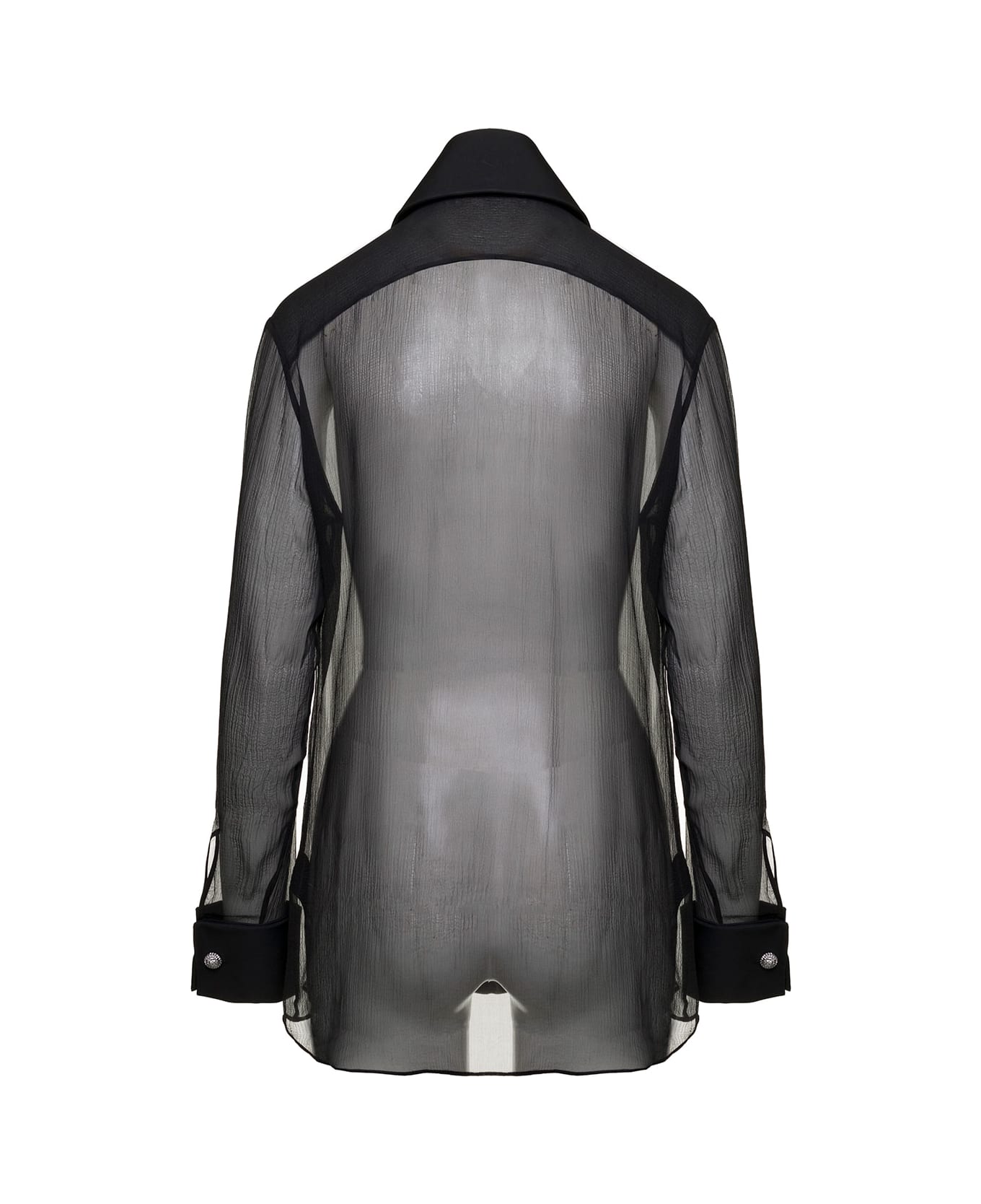 Balmain Shirt With Oversized Pointed Collar In Silk - Black