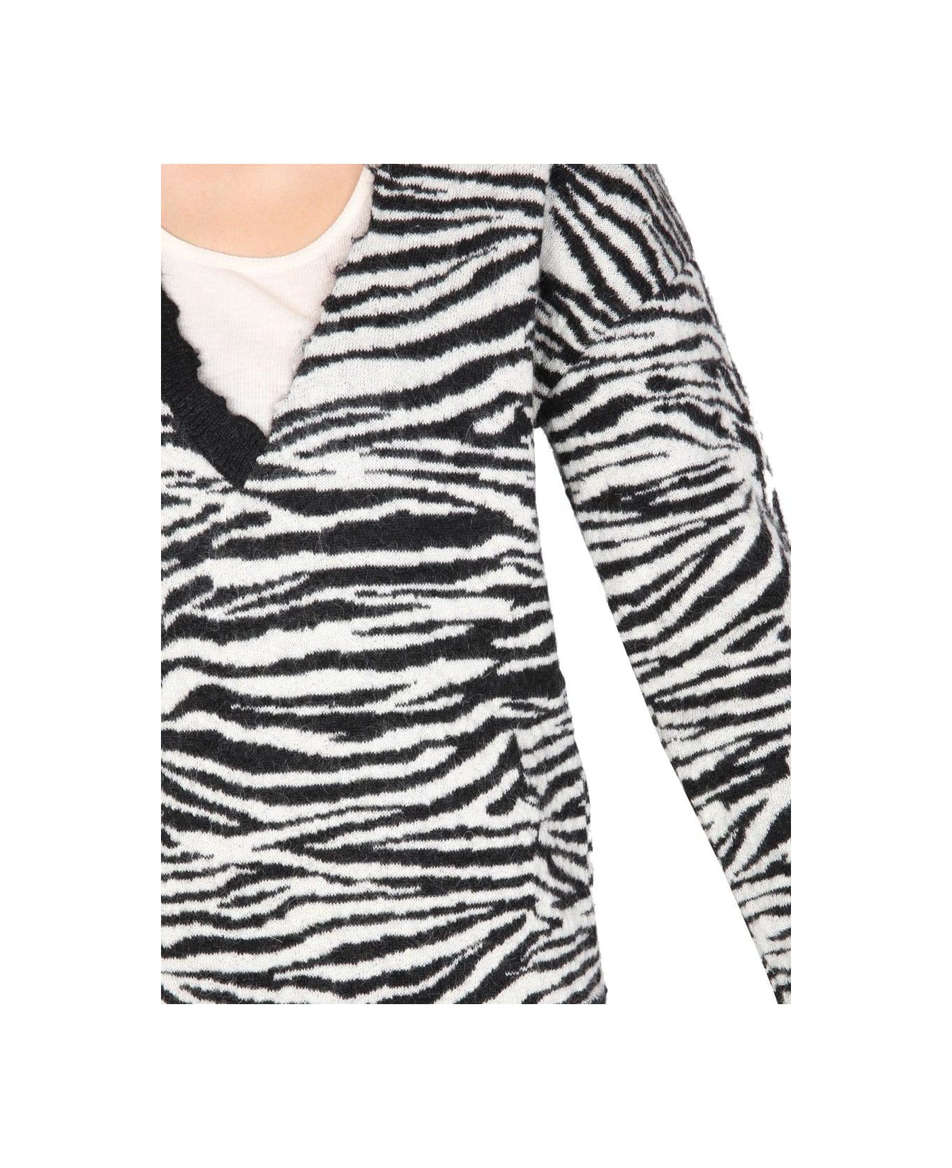 Saint Laurent Zebra Patterned V-neck Sweater - MULTICOLOUR