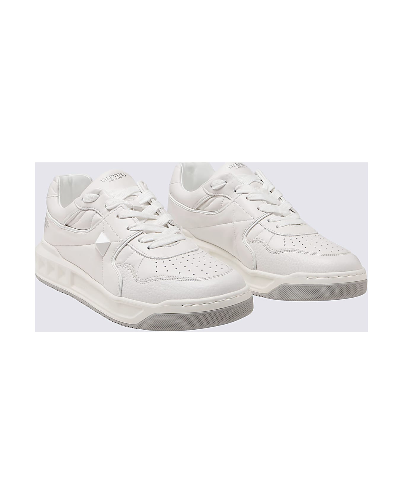 Valentino Garavani White Leather Low Top One Stud Sneakers - White